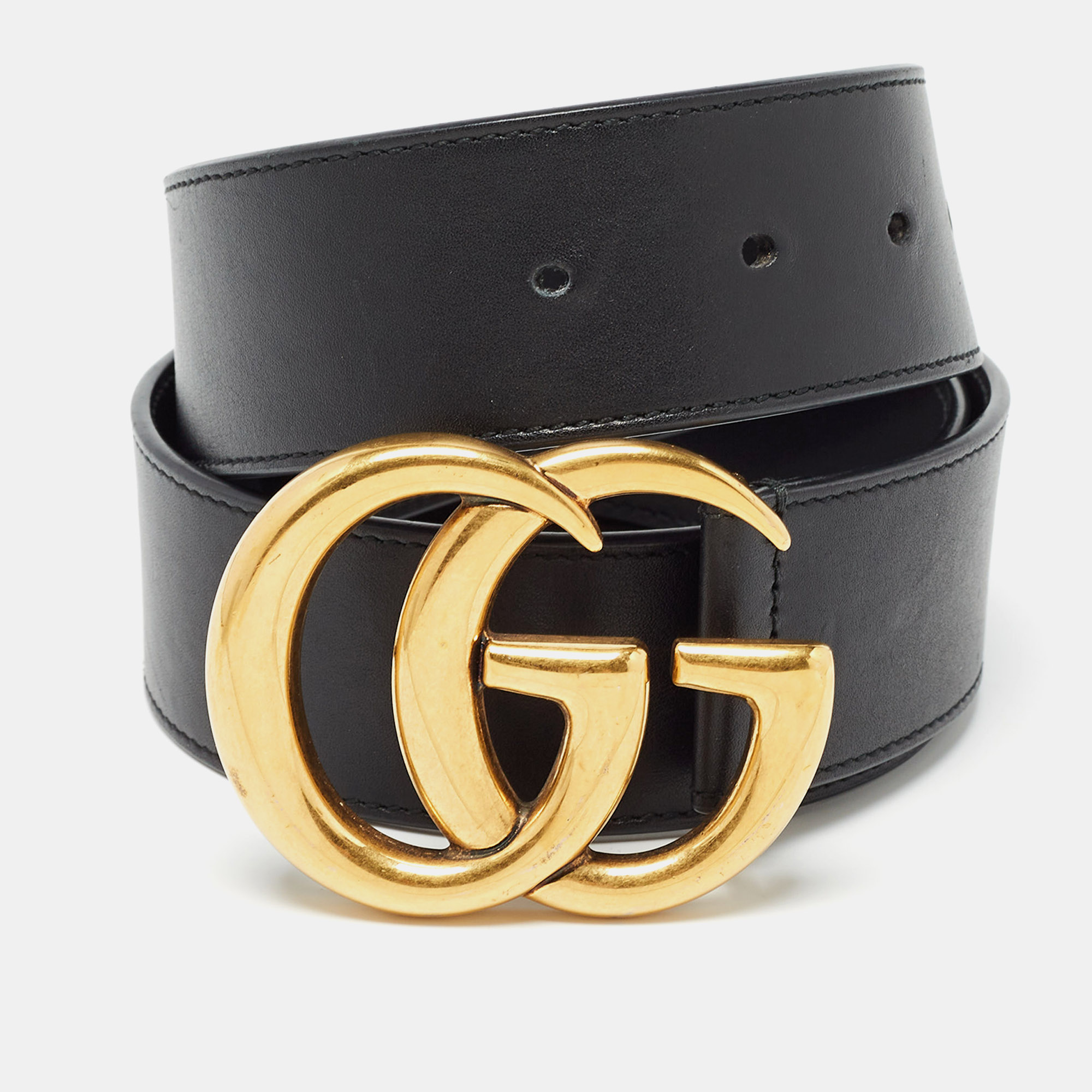 Gucci black leather gg marmont buckle belt 80cm