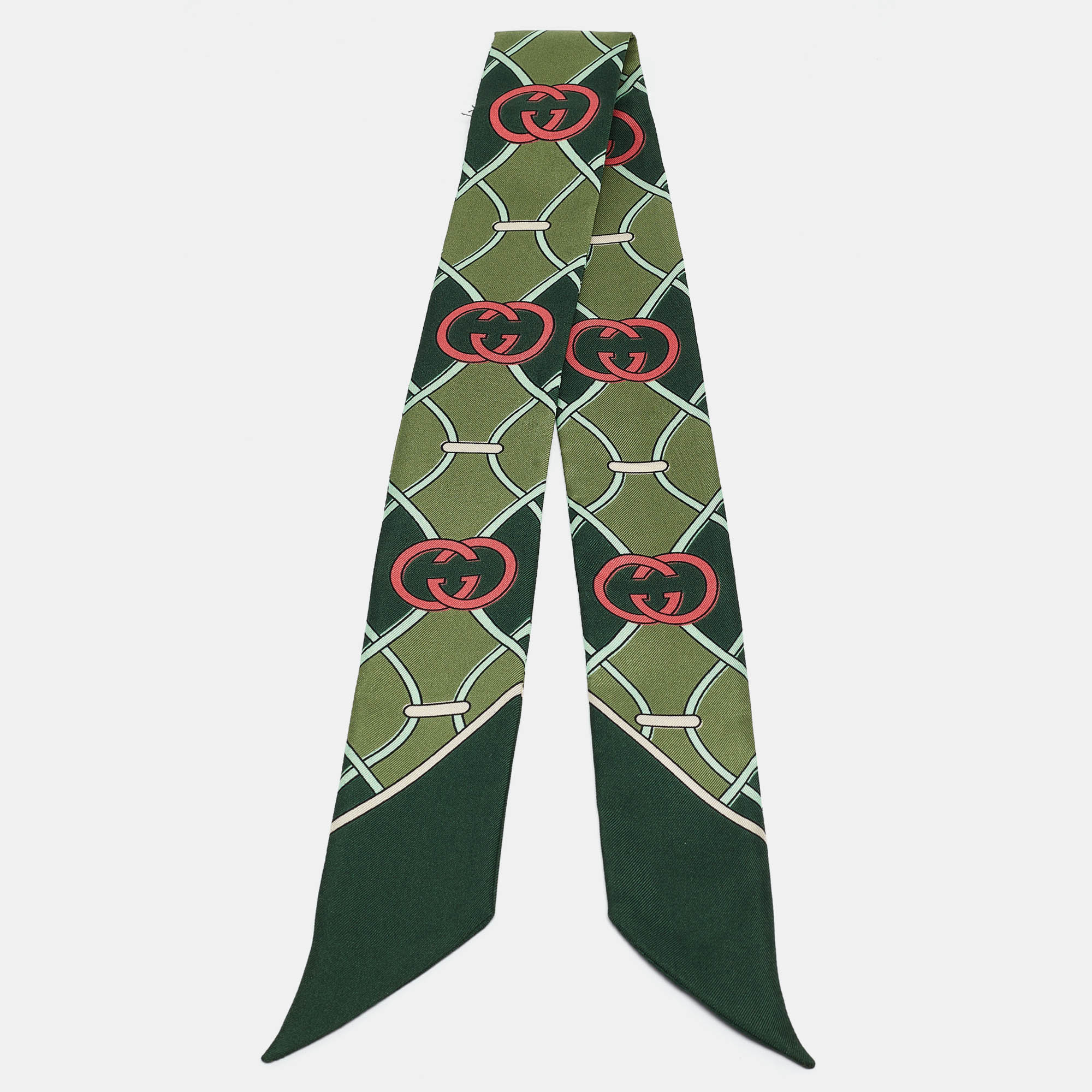 Gucci green gg print silk twill bandeau scarf