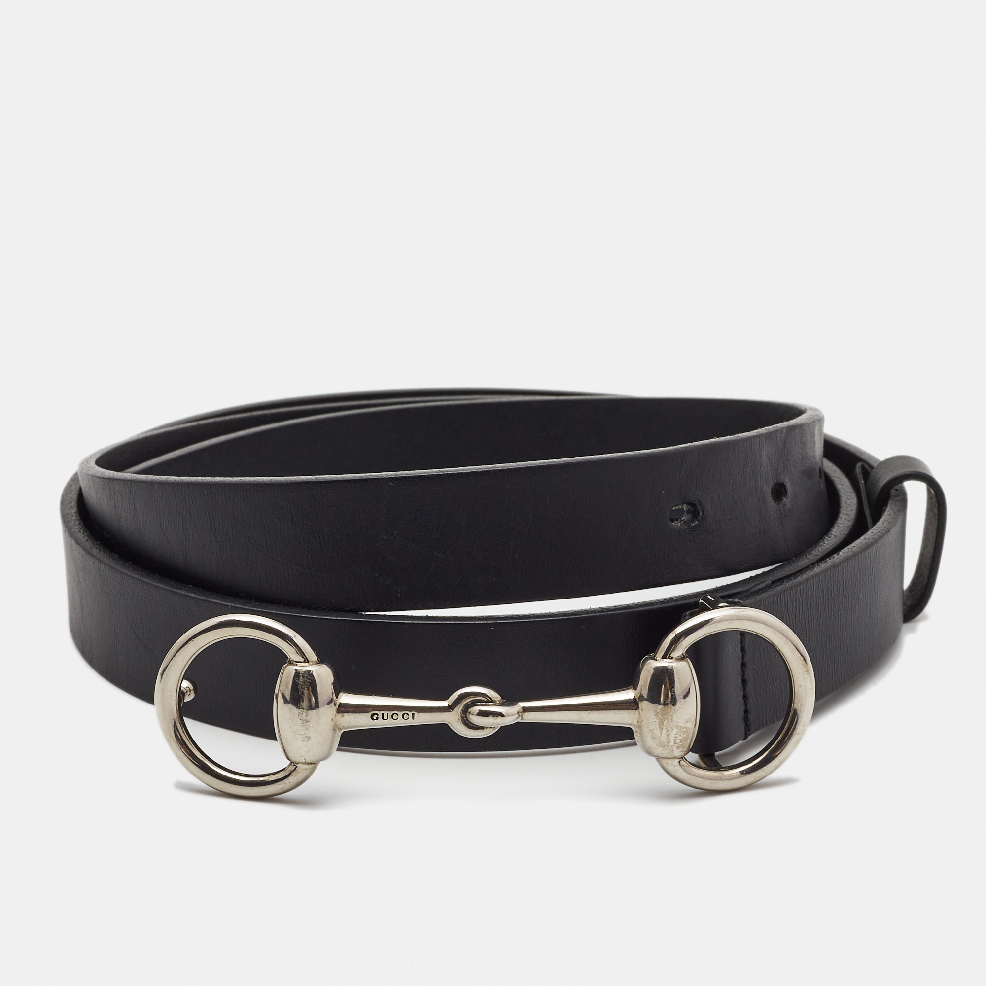 Gucci black leather horsebit waist belt 100cm