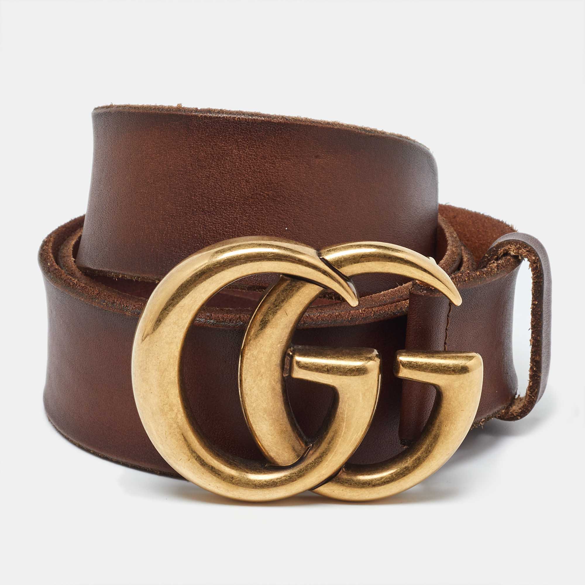 Gucci brown leather gg marmont buckle belt 80cm