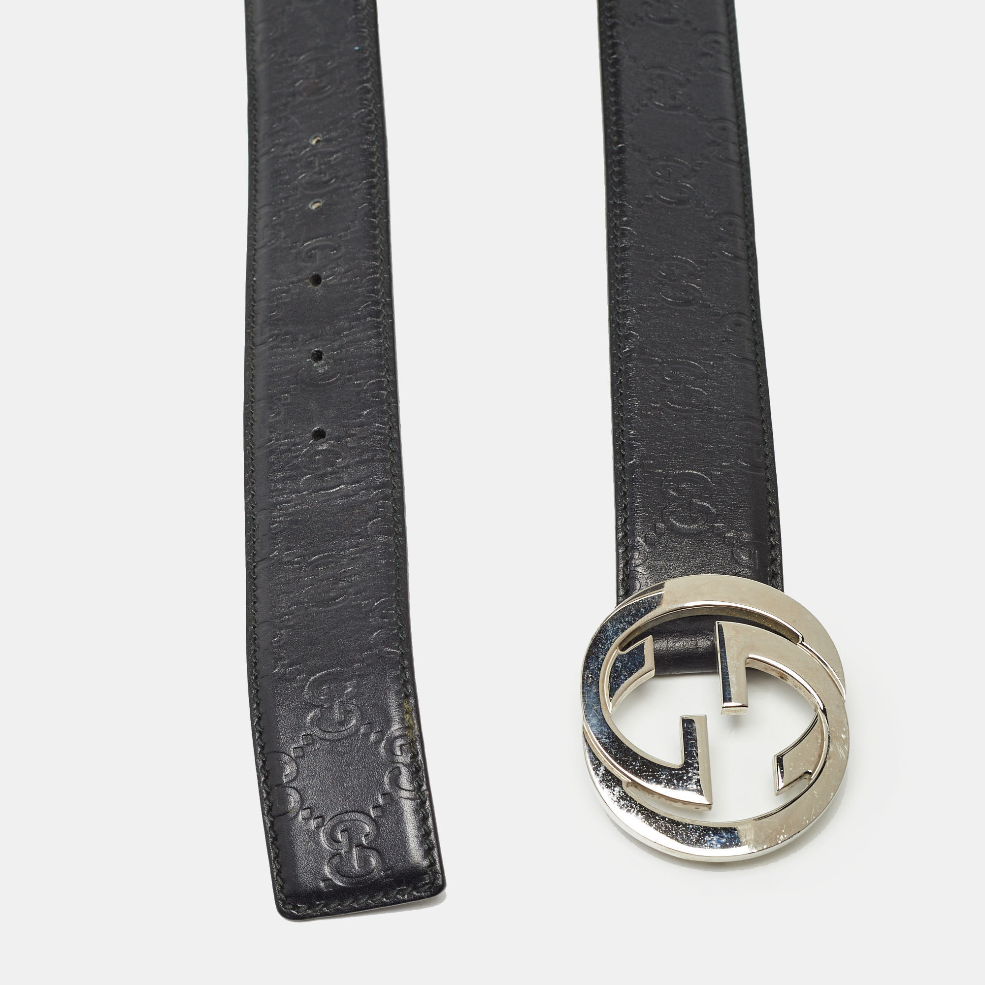 Gucci Black Guccissima Leather Interlocking G Buckle Belt 90CM