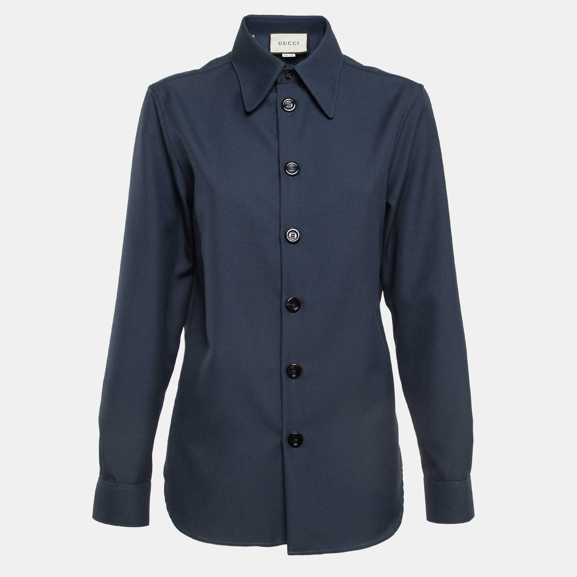 Gucci blue gabardine button front shirt xxs