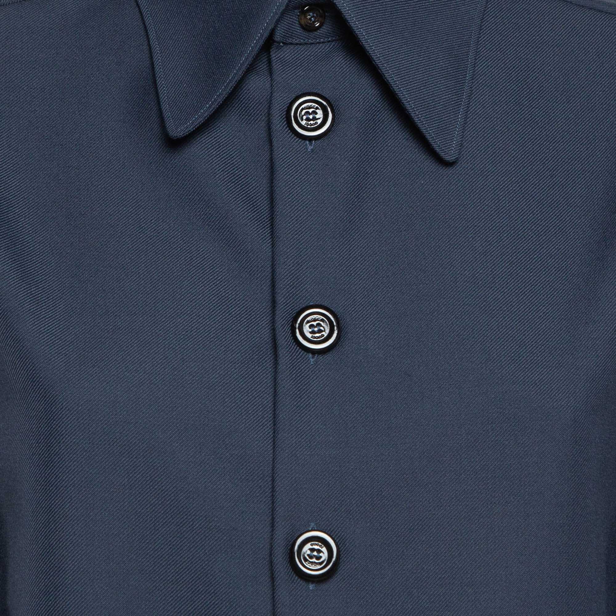 Gucci Blue Gabardine Button Front Shirt XXS