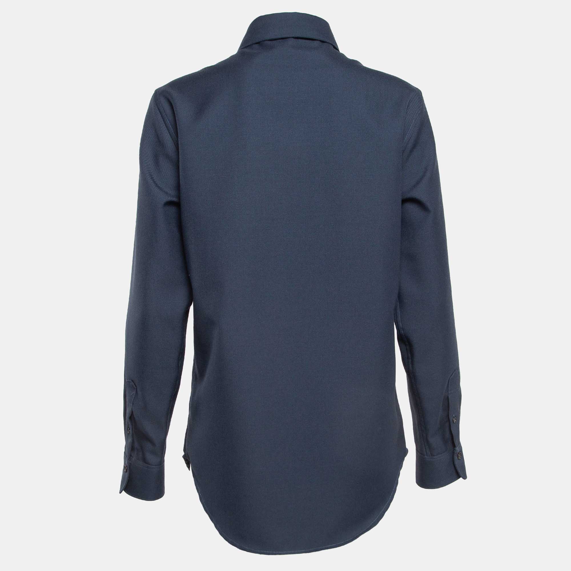 Gucci Blue Gabardine Button Front Shirt XXS