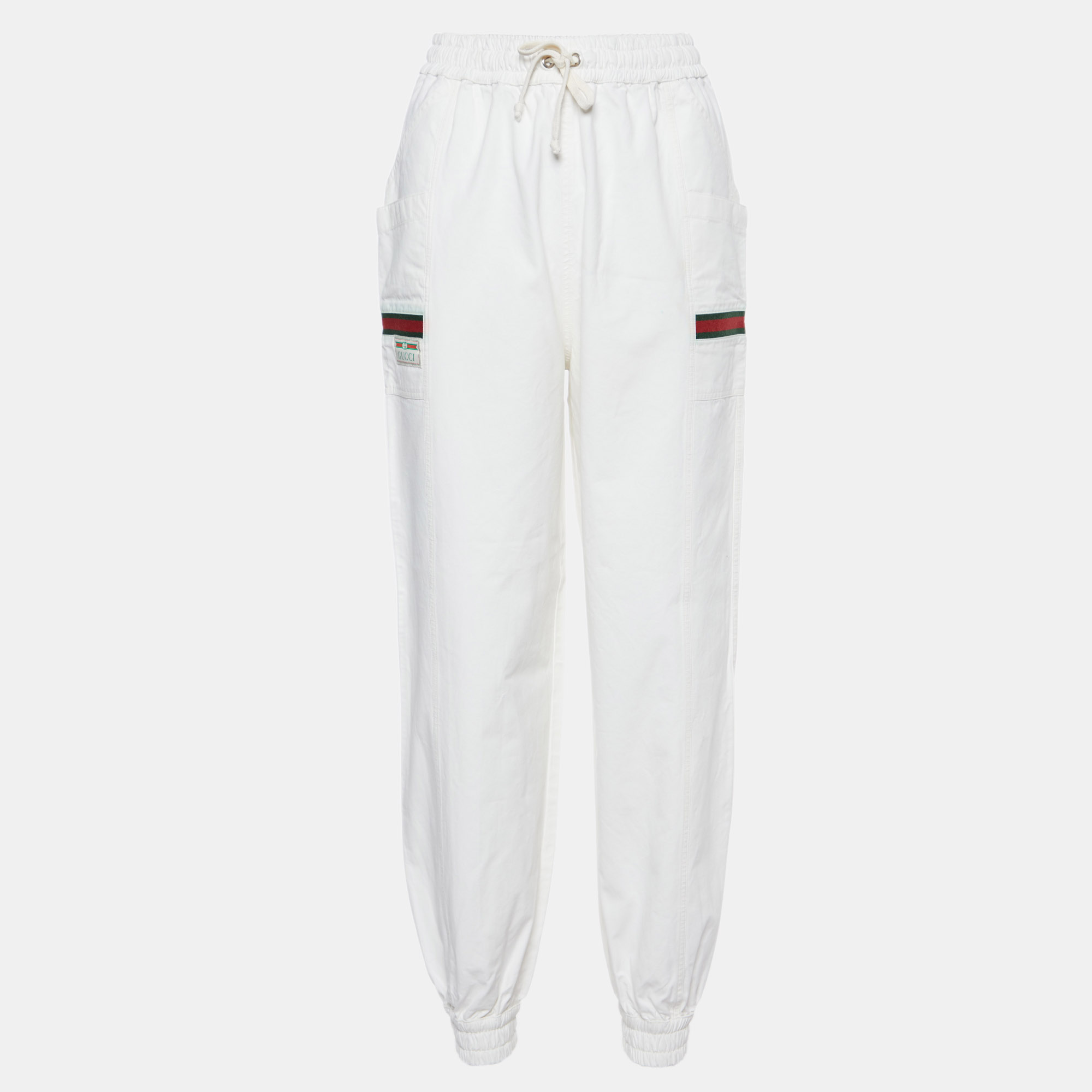 Gucci off-white cotton contrast trim sweatpants xs