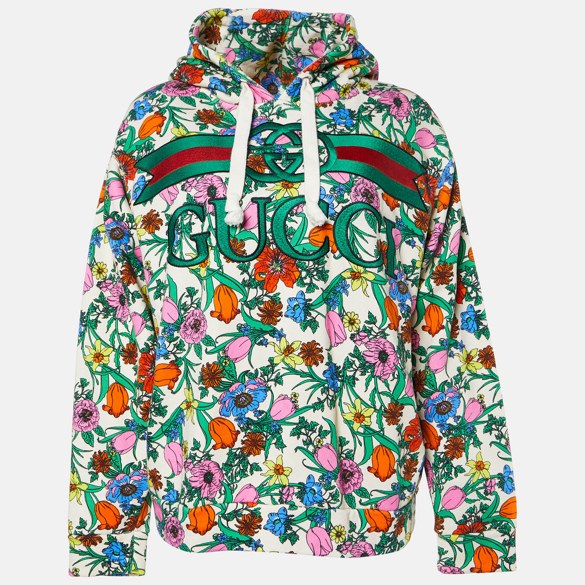 Gucci beige printed and embroidered knit hoodie s