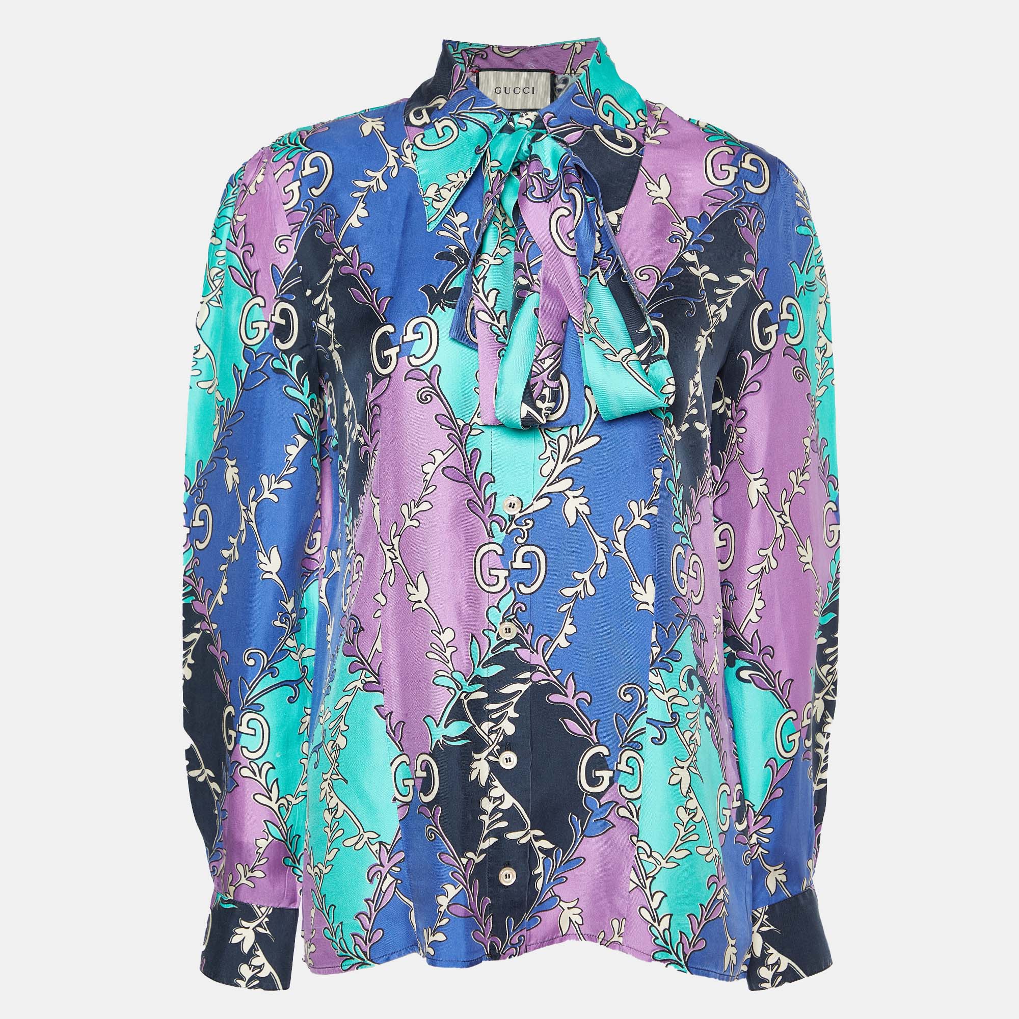 Gucci multicolor gg rhombus printed silk buttoned up shirt s