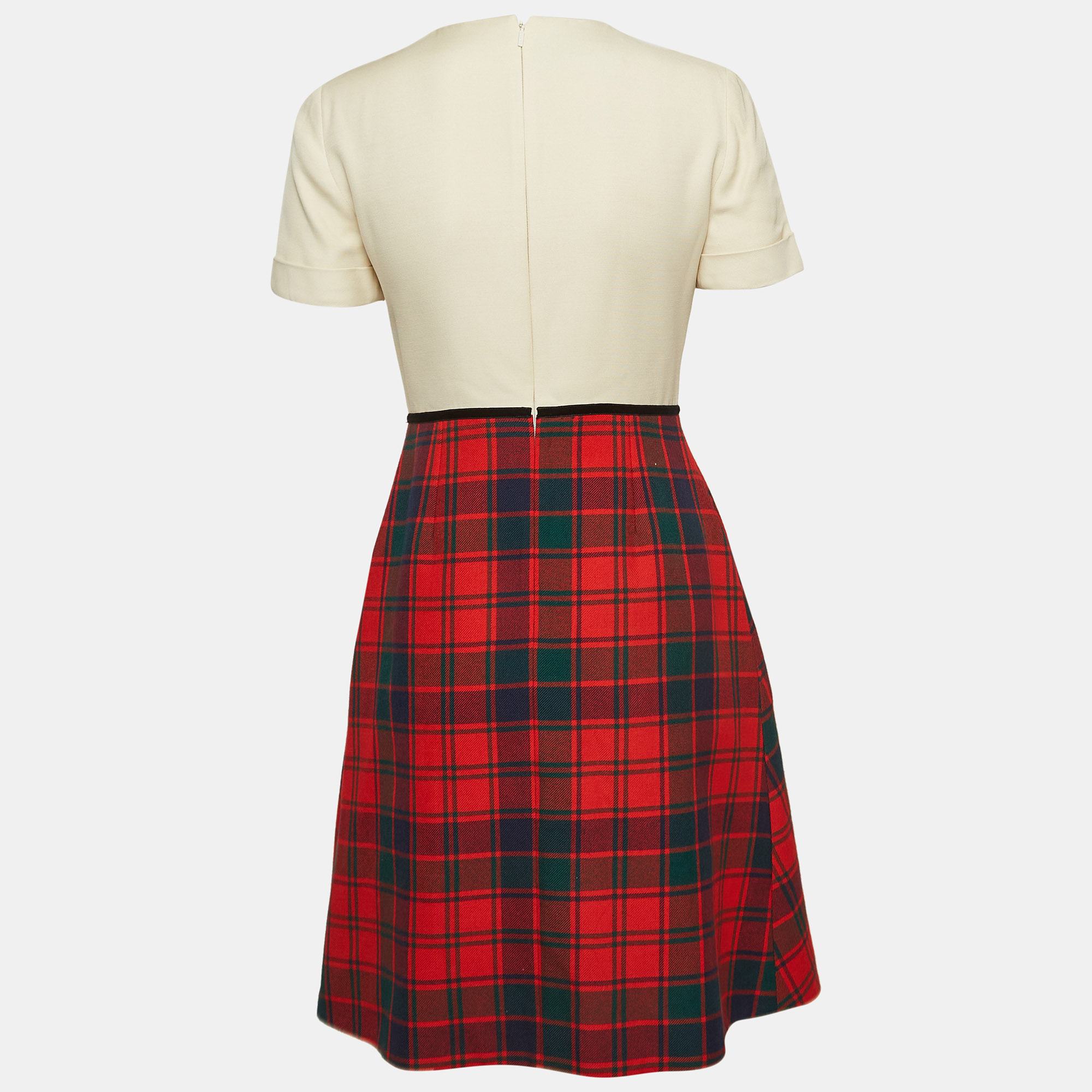 Gucci Beige/Multicolor Plaid Wool Short Dress S