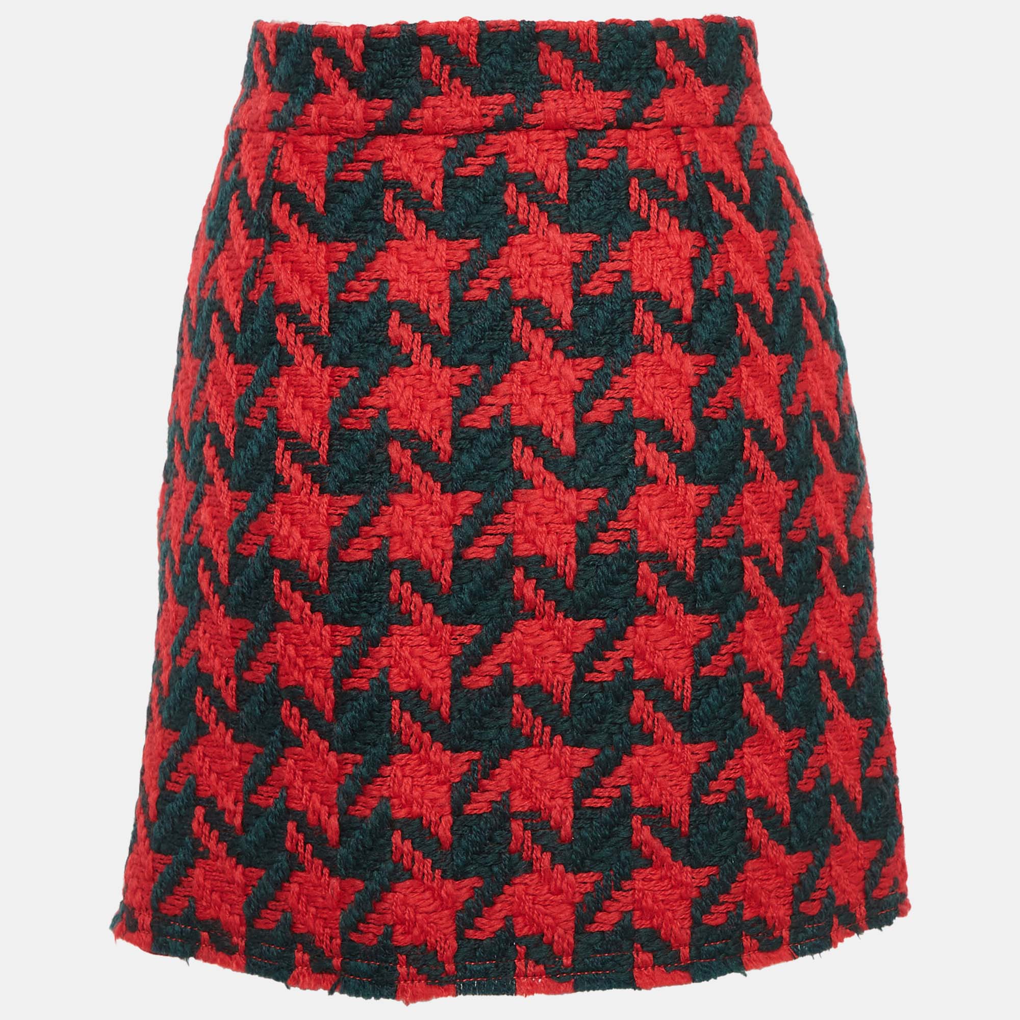 Gucci Red/Green Houndstooth Wool Mini Skirt S