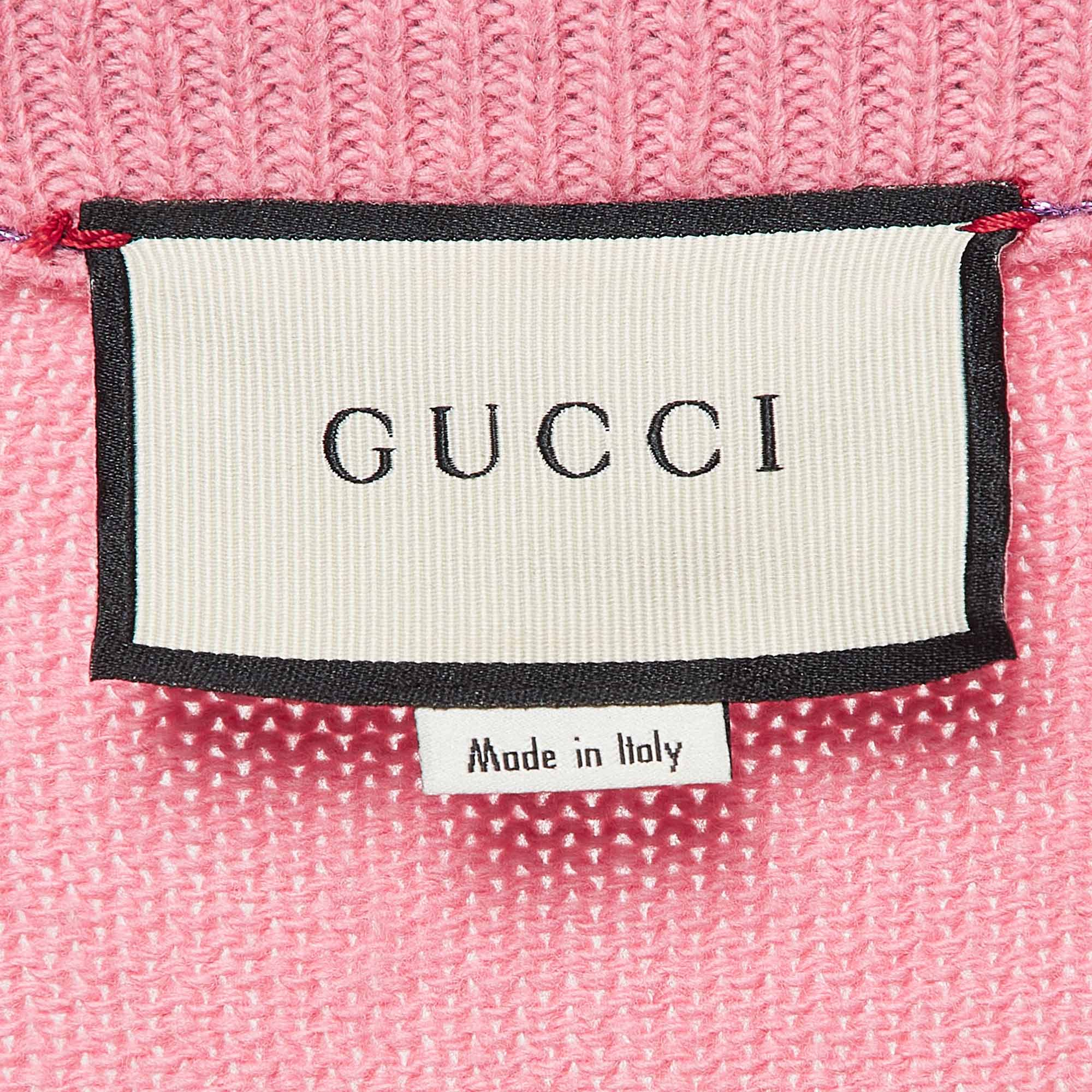 Gucci Pink Embellished & Patterned Wool Knit Sweater XL