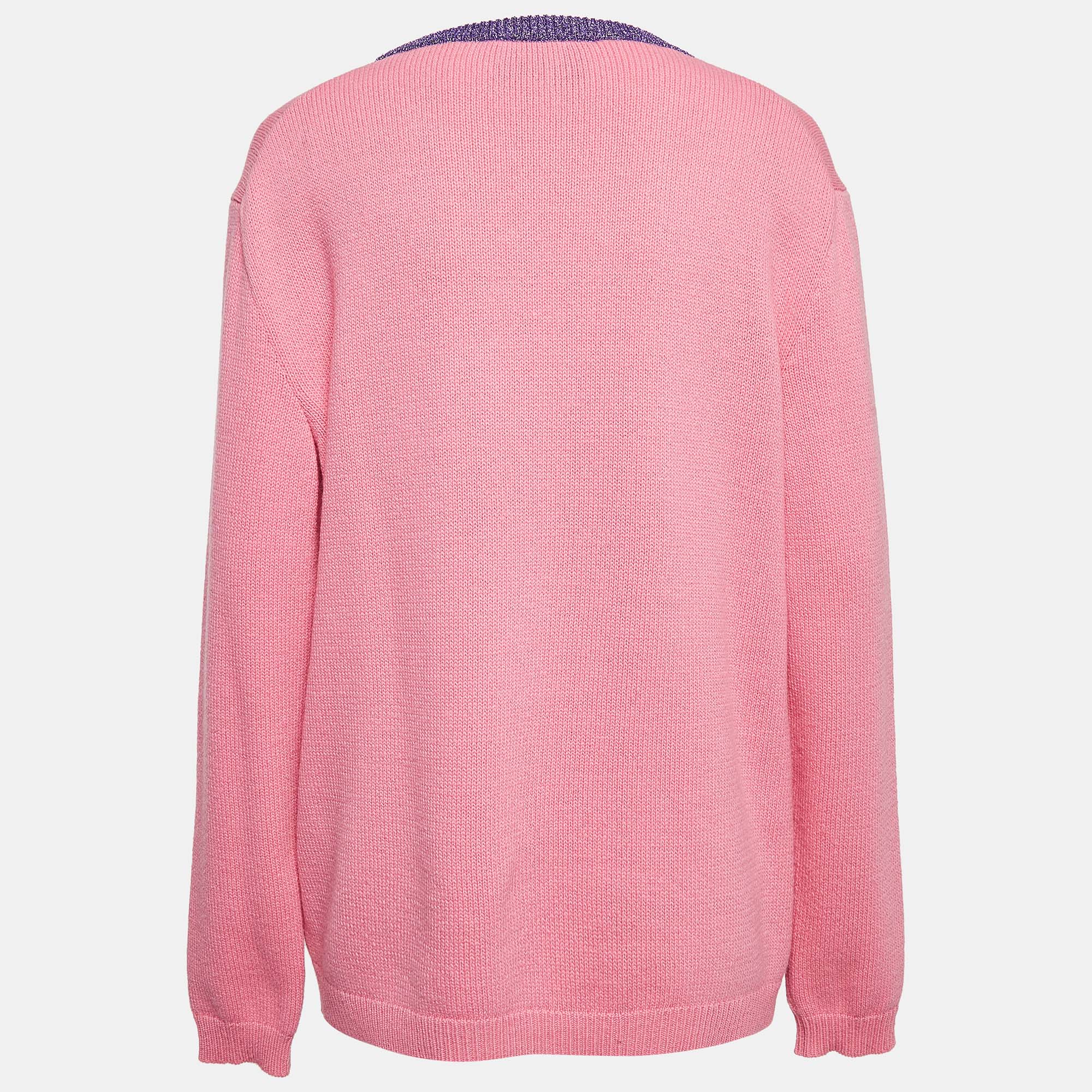 Gucci Pink Embellished & Patterned Wool Knit Sweater XL