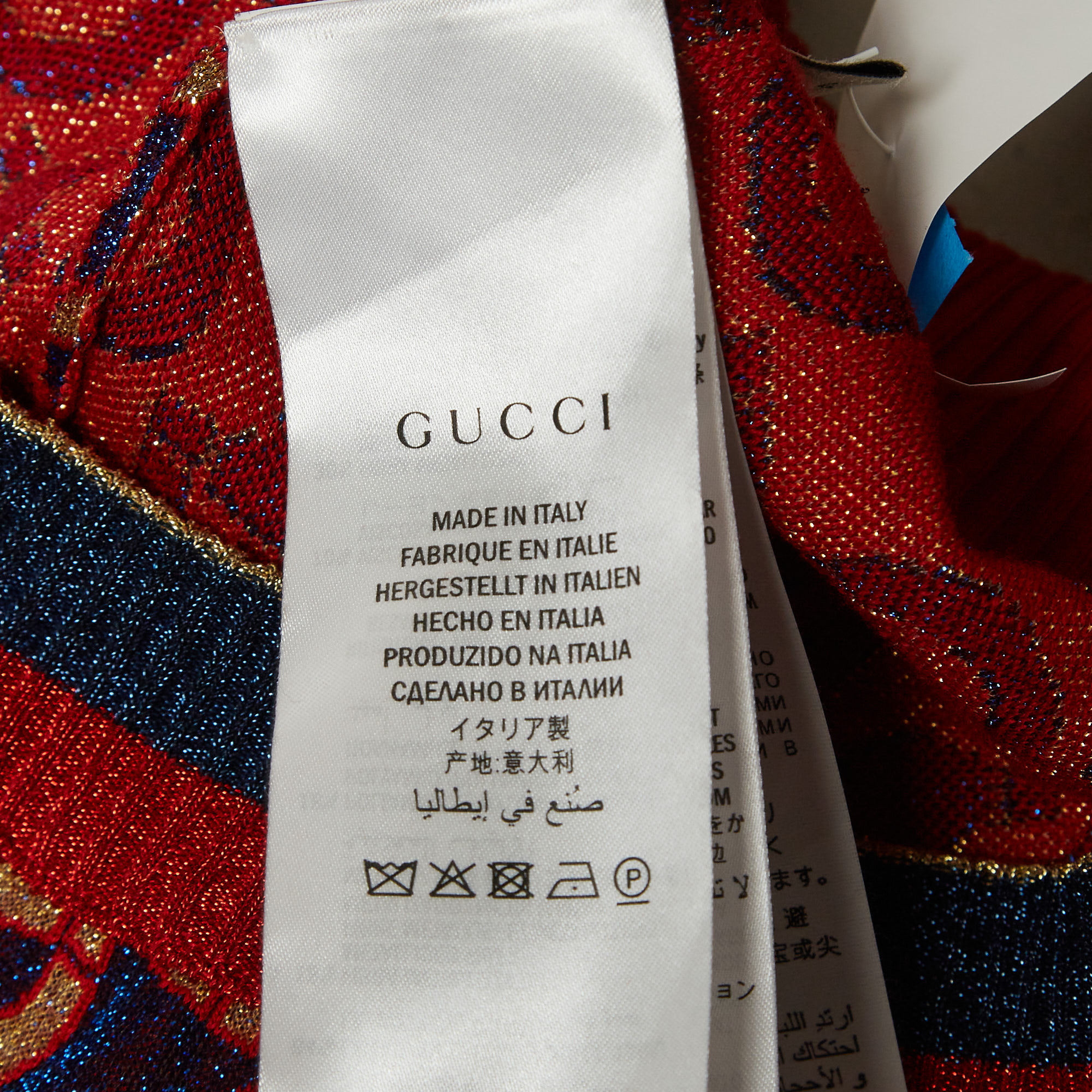 Gucci Blue/ Red Horsebit Pattern Lame Knit Crop Trousers M