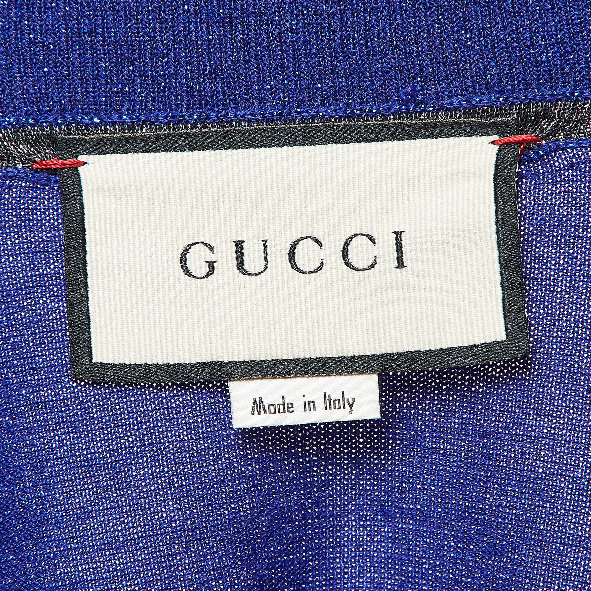 Gucci Blue GG Intarsia Lame Knit Zip Front Jacket L