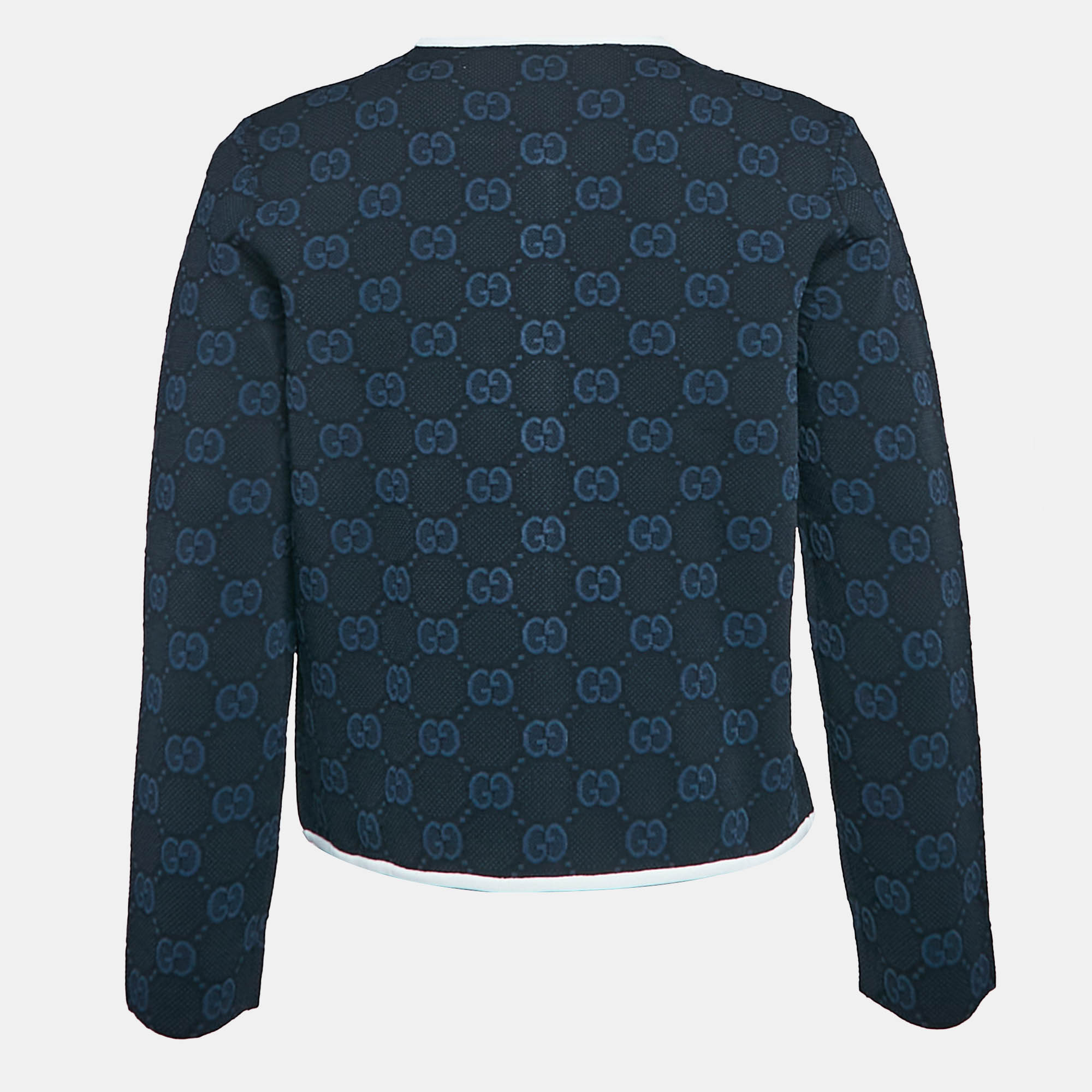 Gucci Navy Blue Zima Jacquard Knit Zip-Up Cardigan L