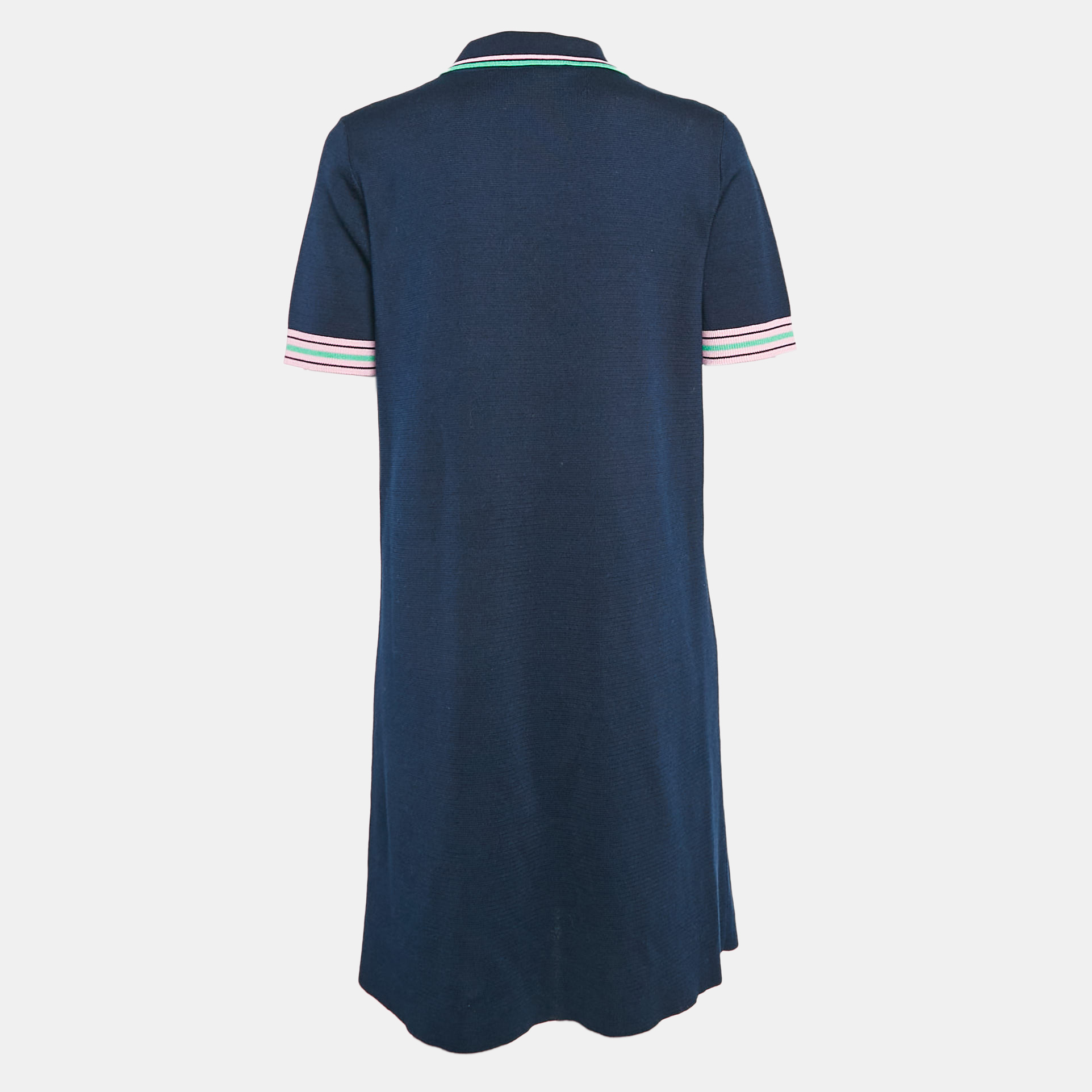 Gucci Navy Blue Knit Embroidered Mini Dress L