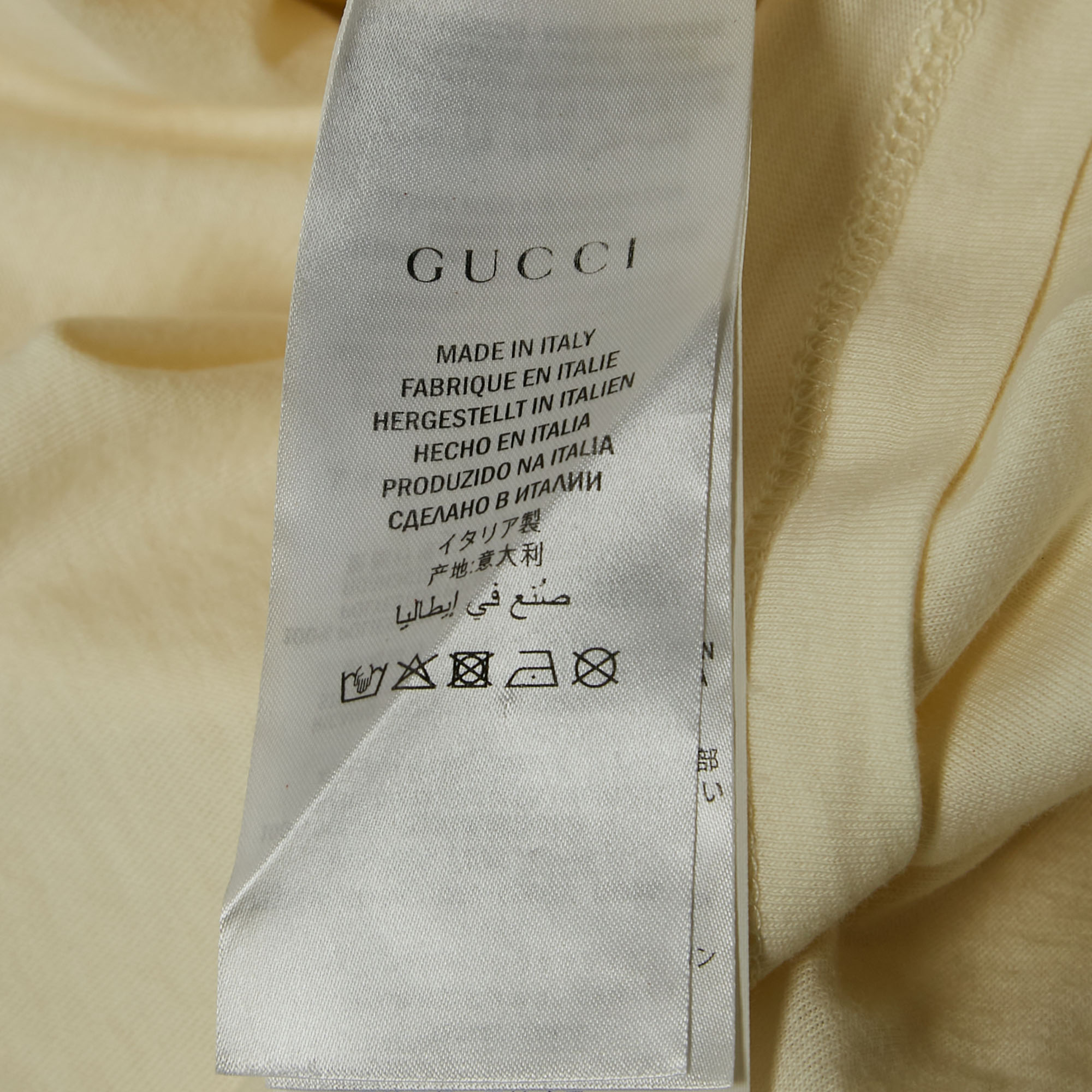 Gucci Cream Logo Sequin Embellished Round Neck Oversize T-Shirt S