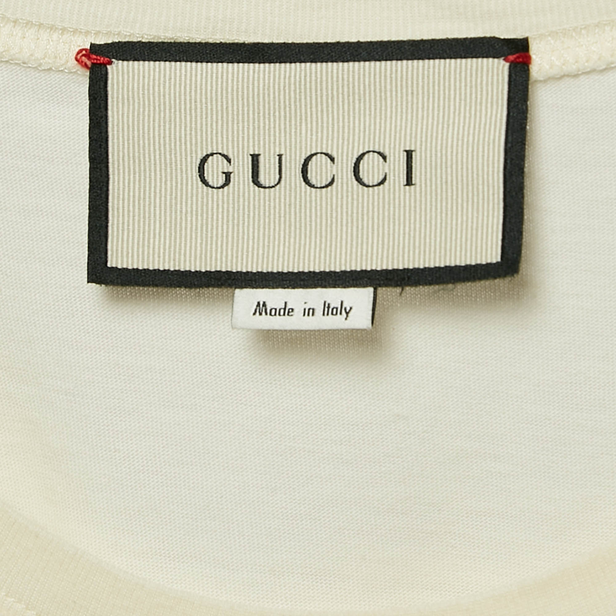 Gucci Cream Logo Sequin Embellished Round Neck Oversize T-Shirt S