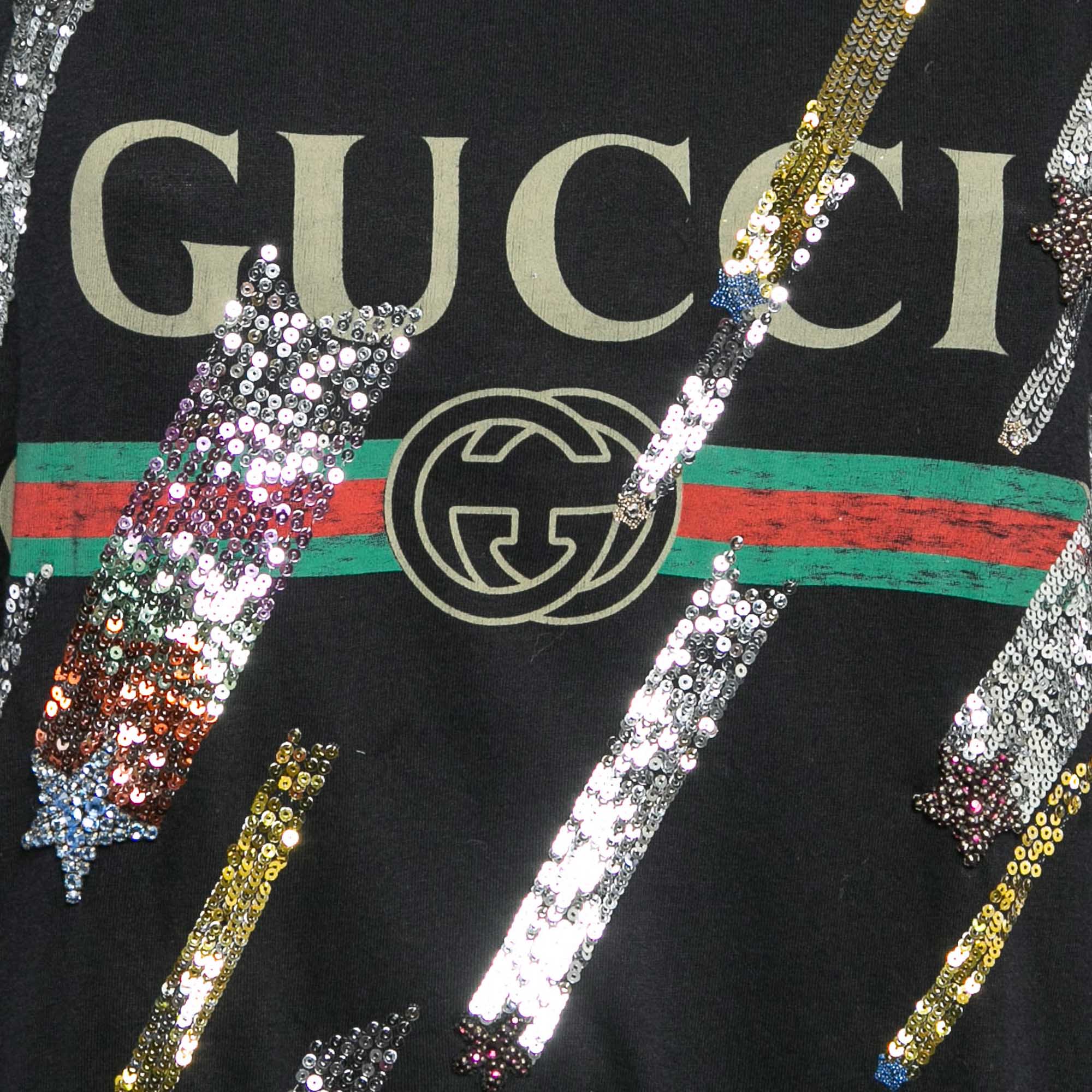 Gucci Black Web Print Jersey Sequin Detail T-Shirt M