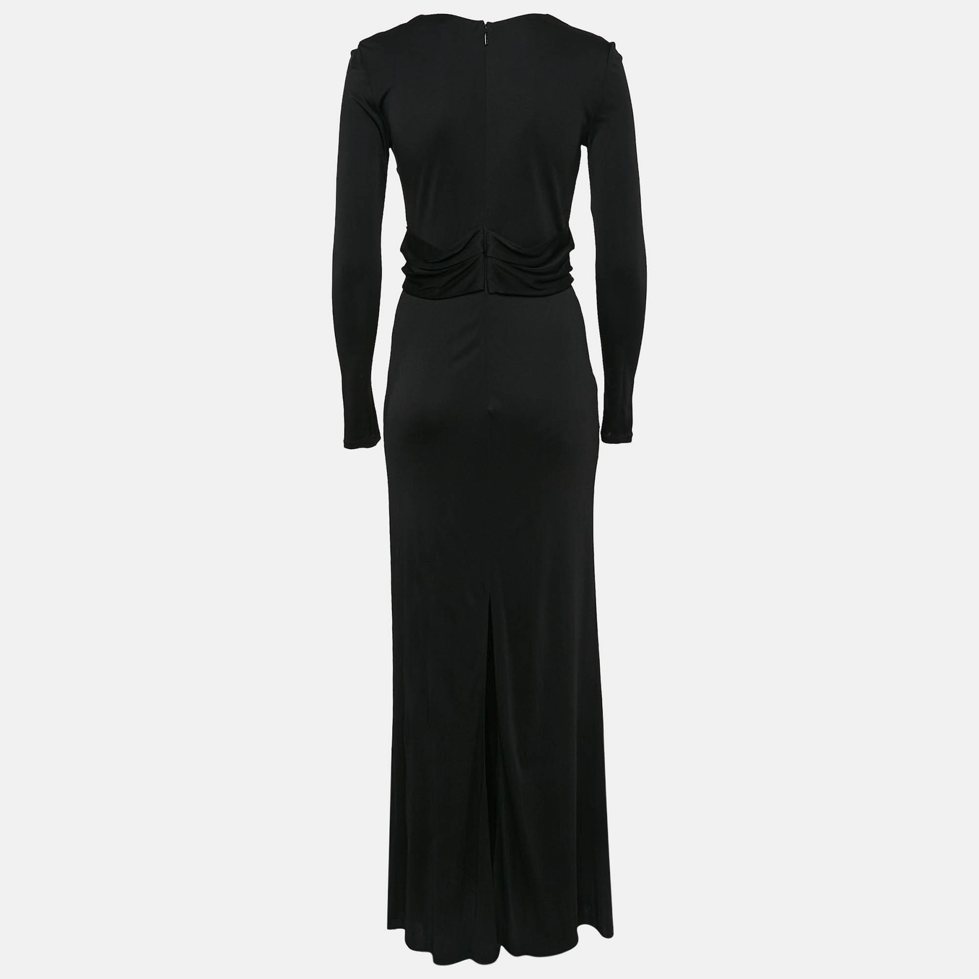 Gucci Black Jersey Gathered V-Neck Maxi Dress S