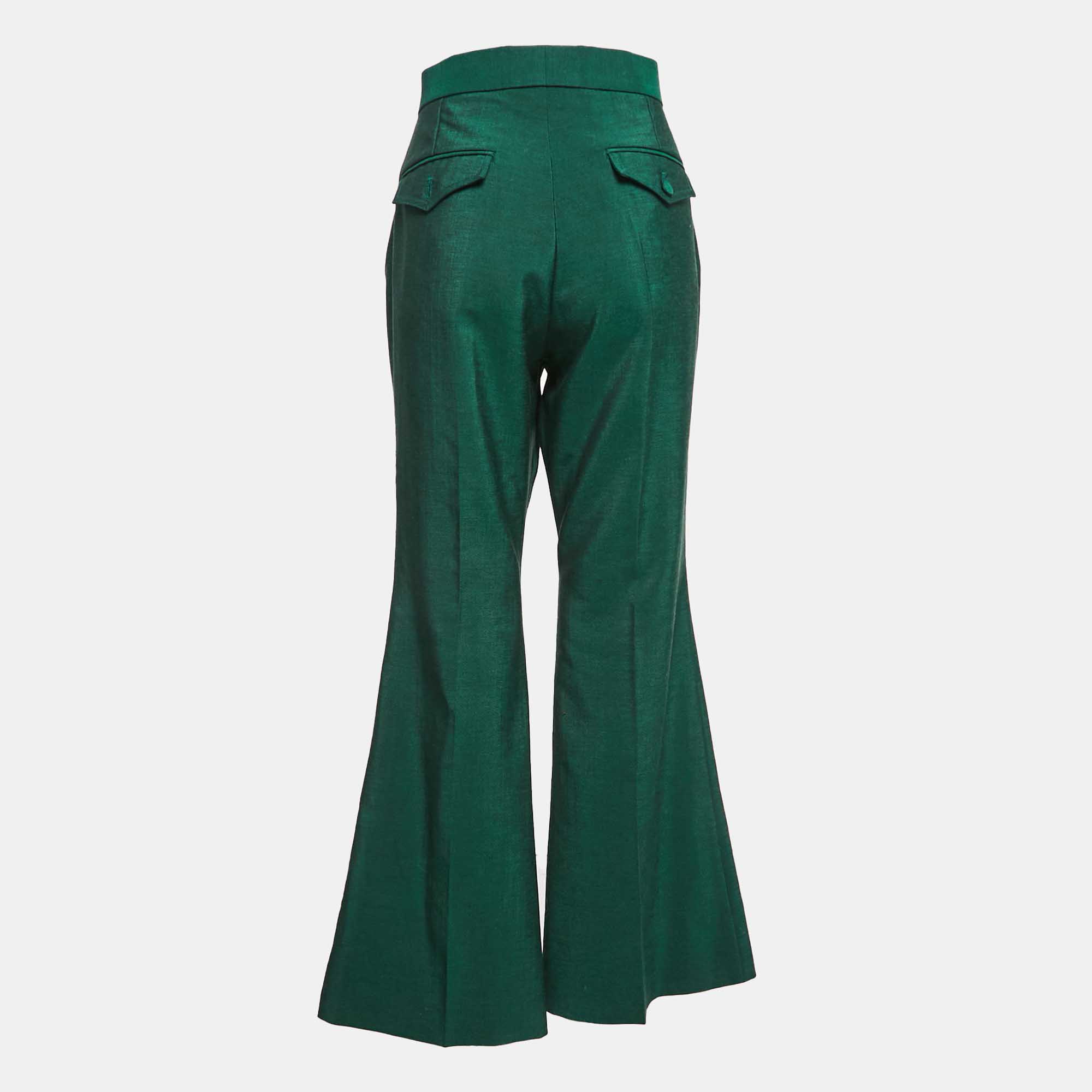 Gucci Green Wool Wide Leg Trousers L