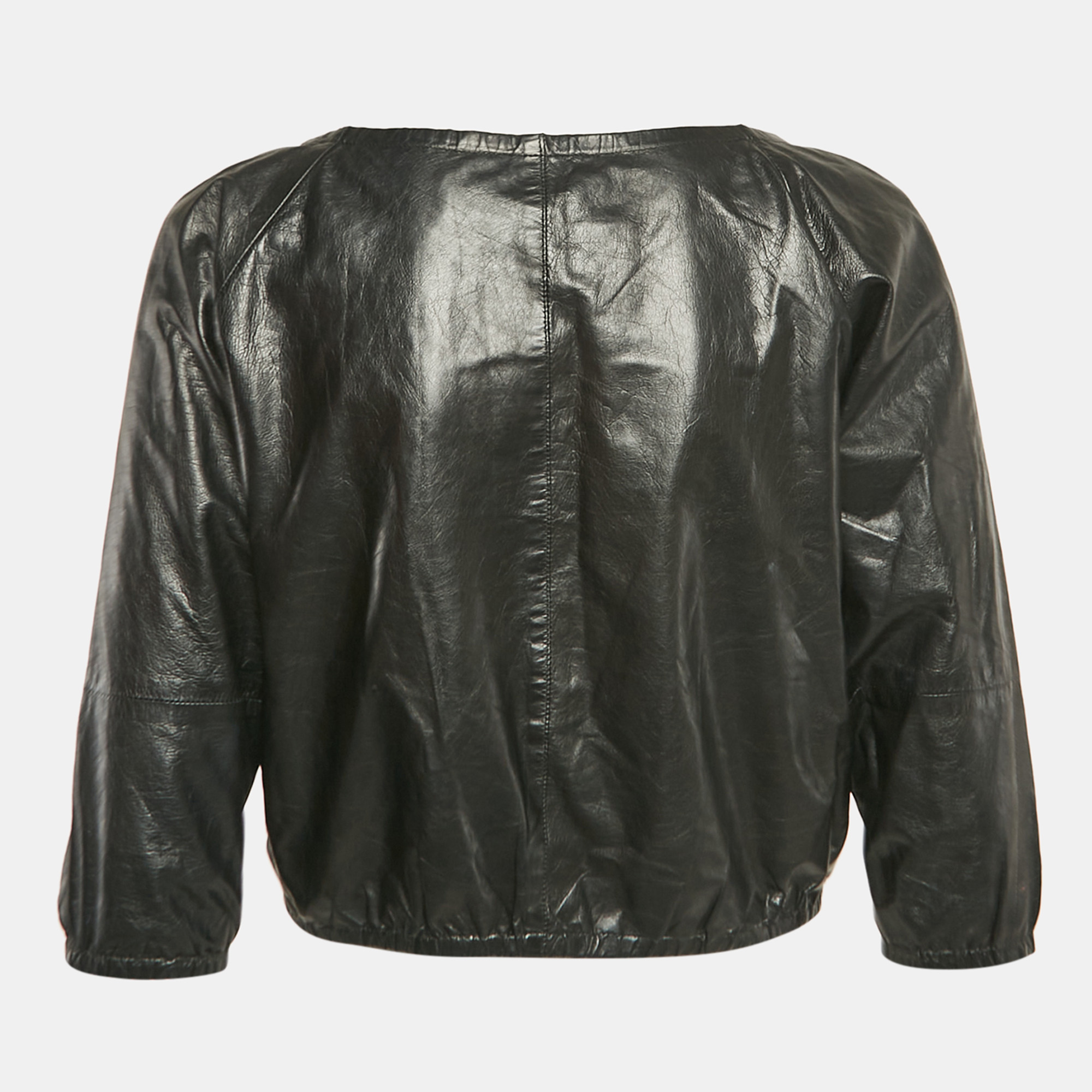 Gucci Black Genuine Leather Zip-Up Jacket S