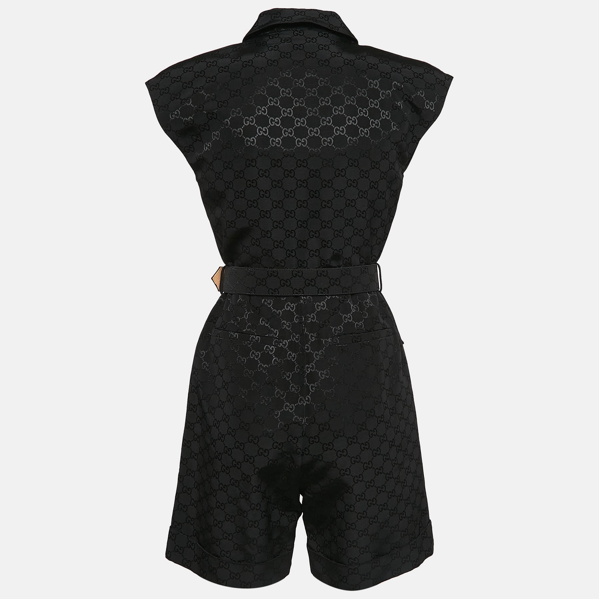 Gucci Black GG Supreme Jacquard Belted Playsuit S