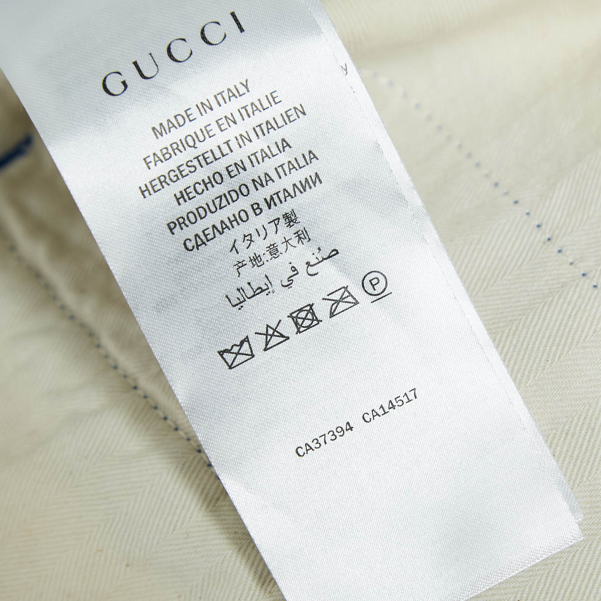 Gucci Blue Embroidered Linen Blend Satin Trackpants L