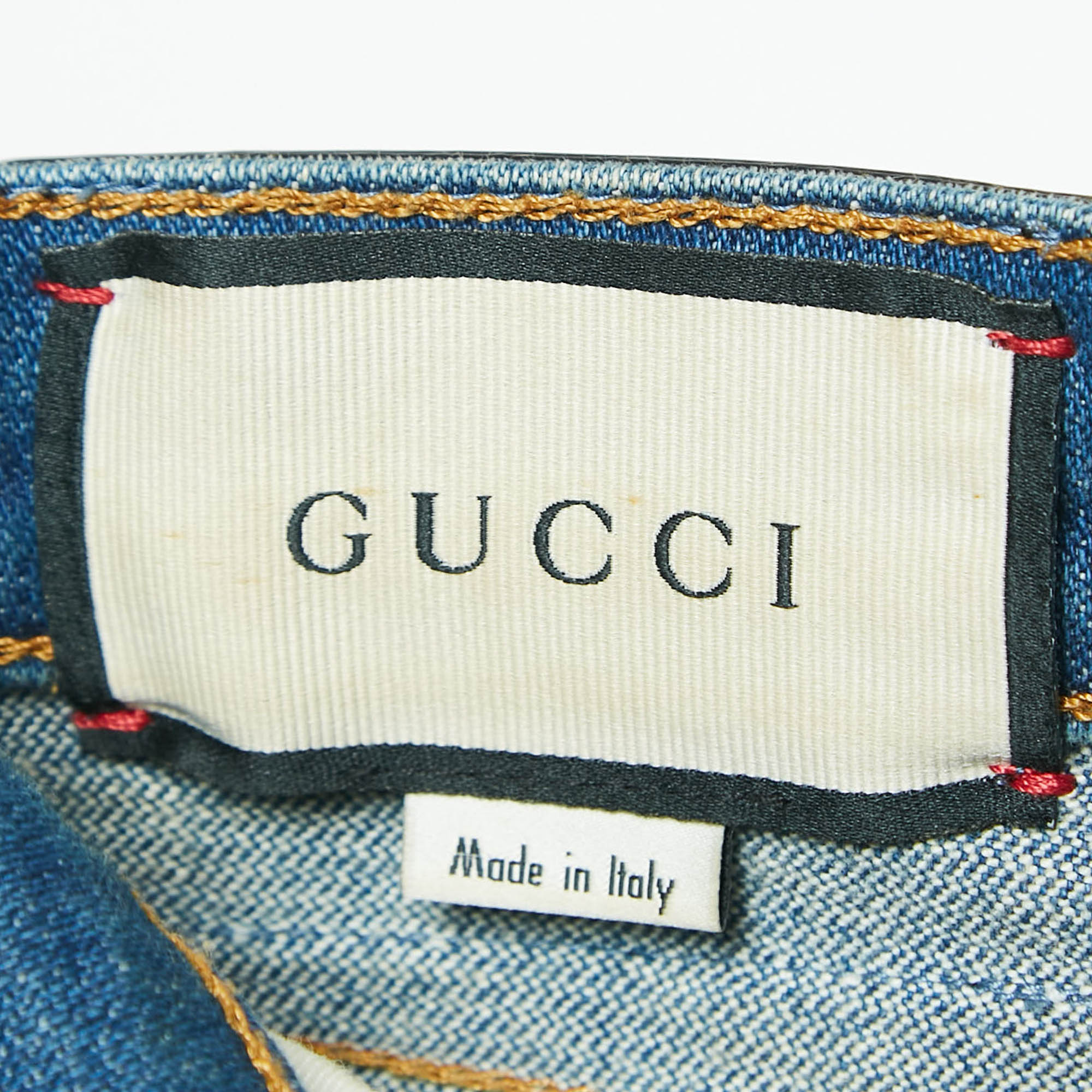 Gucci Blue Washed Denim Logo Patch Flared Jeans S Waist 26