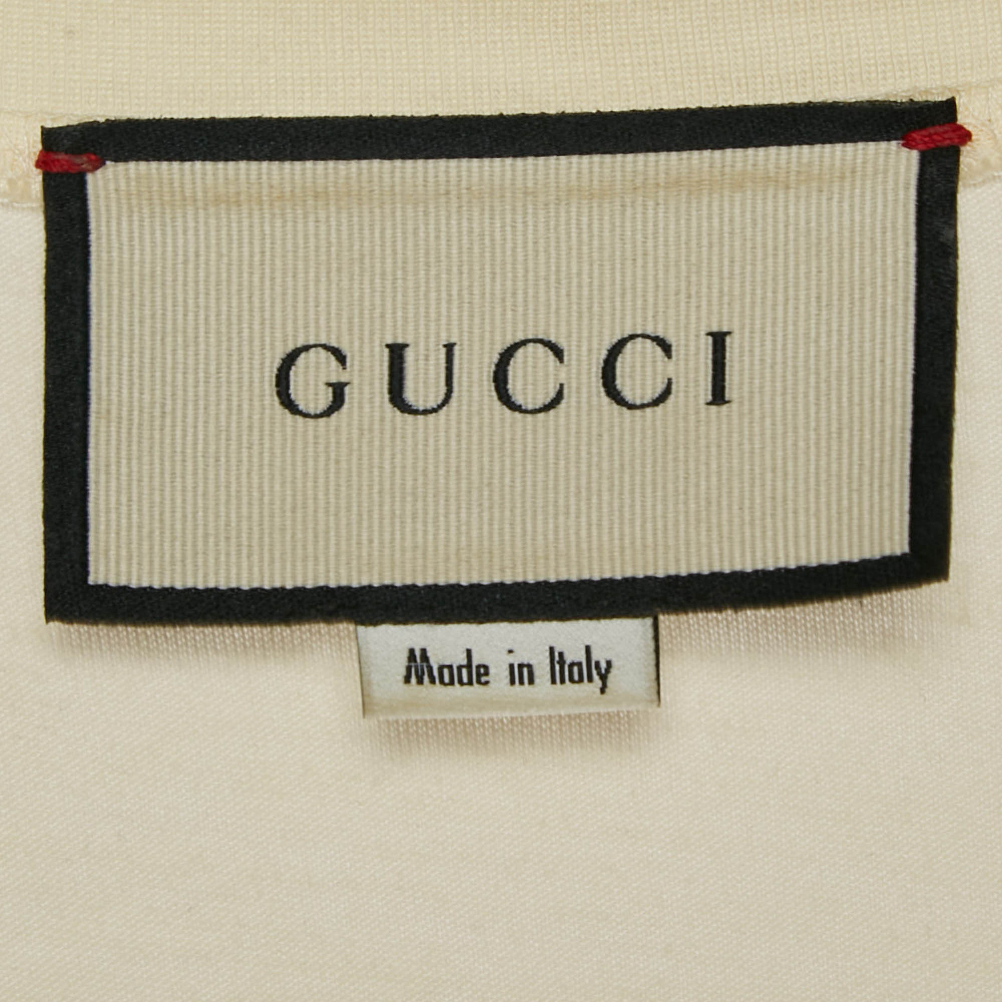 Gucci Cream Sequin Logo Cotton Crew Neck T-Shirt L