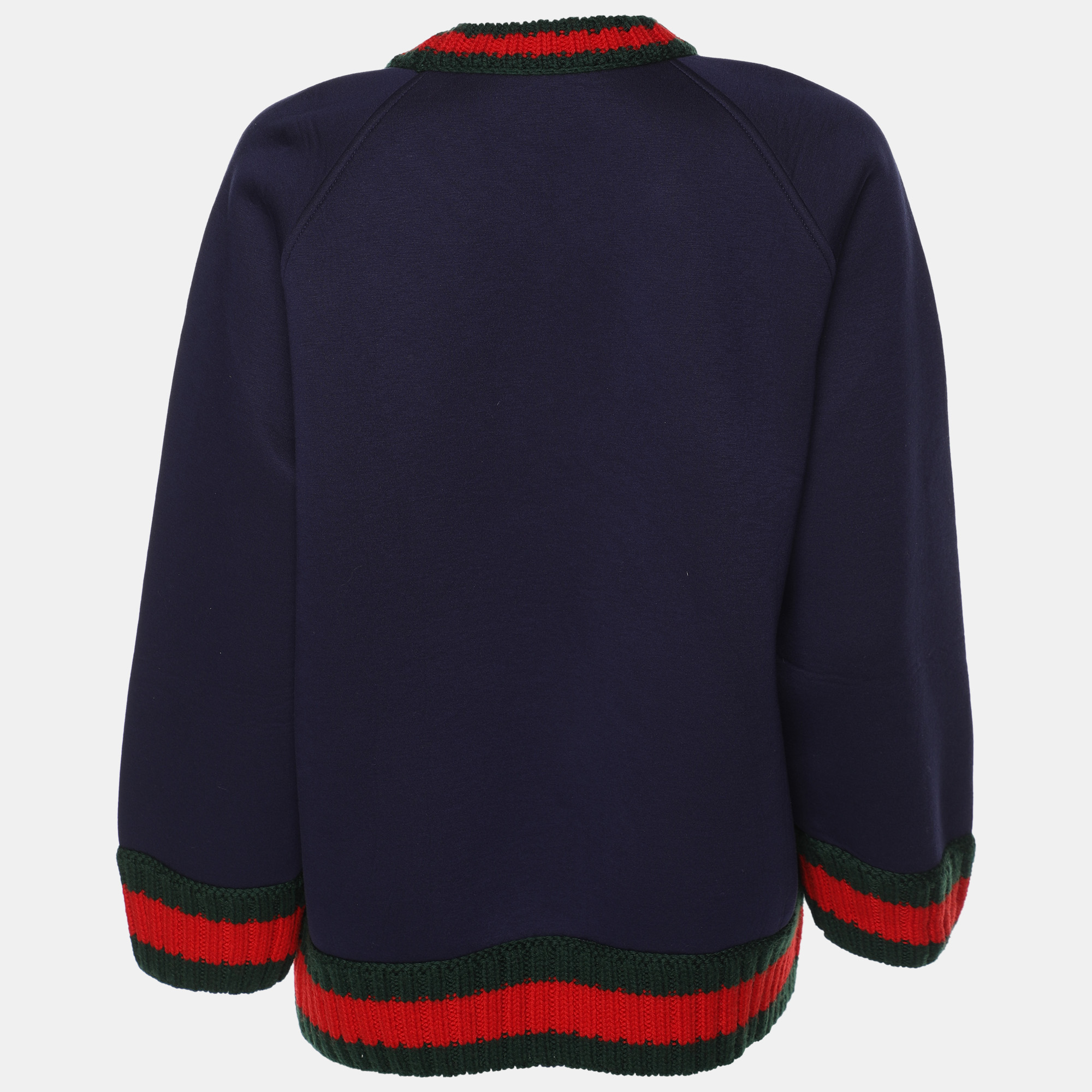 Gucci Navy Blue Knit Crystal Embroidered Dragonfly Patch Sweater M