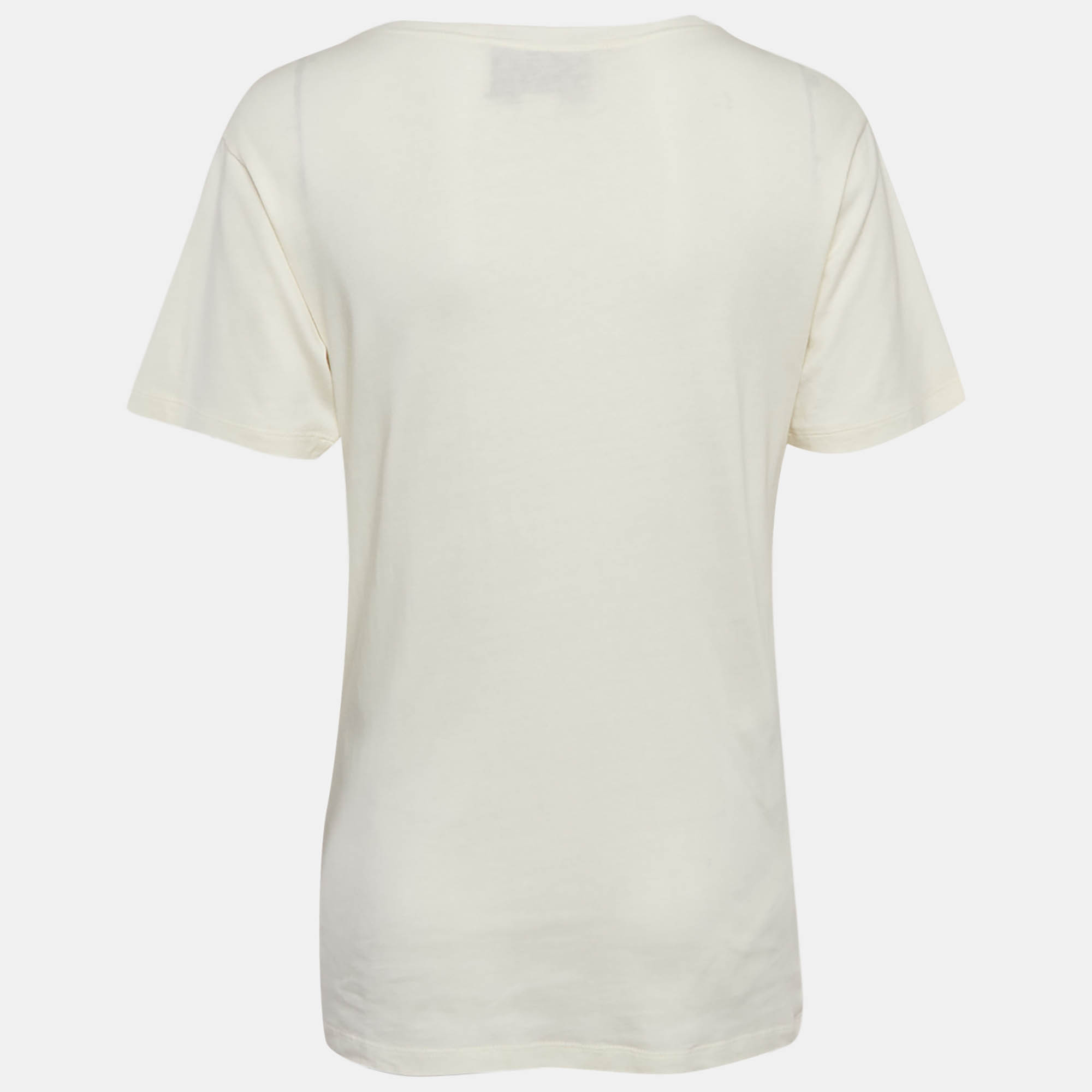 Gucci Cream Logo Print Cotton Jersey T-Shirt XXXS