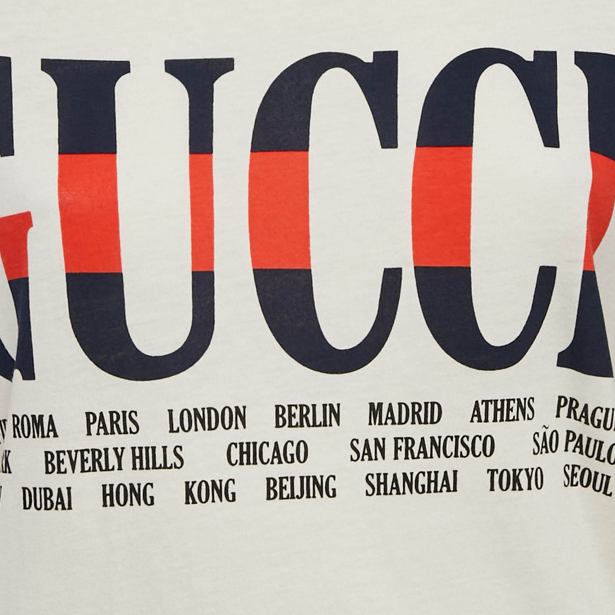 Gucci Cream Logo Print Cotton Jersey T-Shirt XXXS