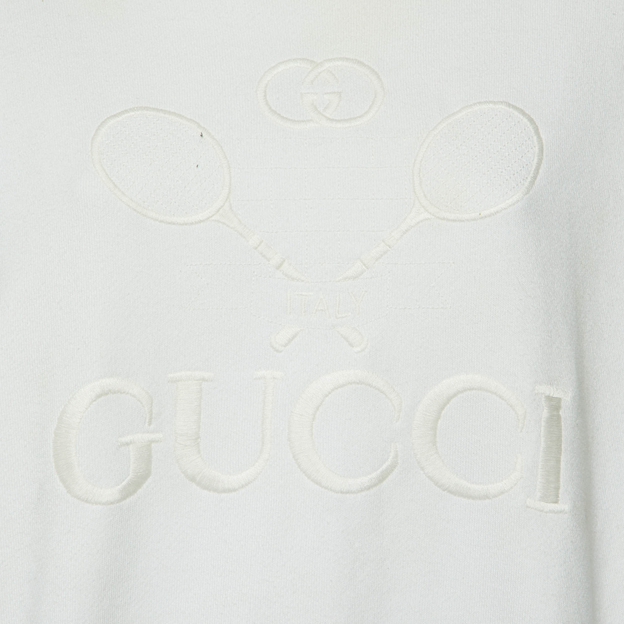 Gucci White Tennis Embroidered Cotton Knit Sweatshirt M