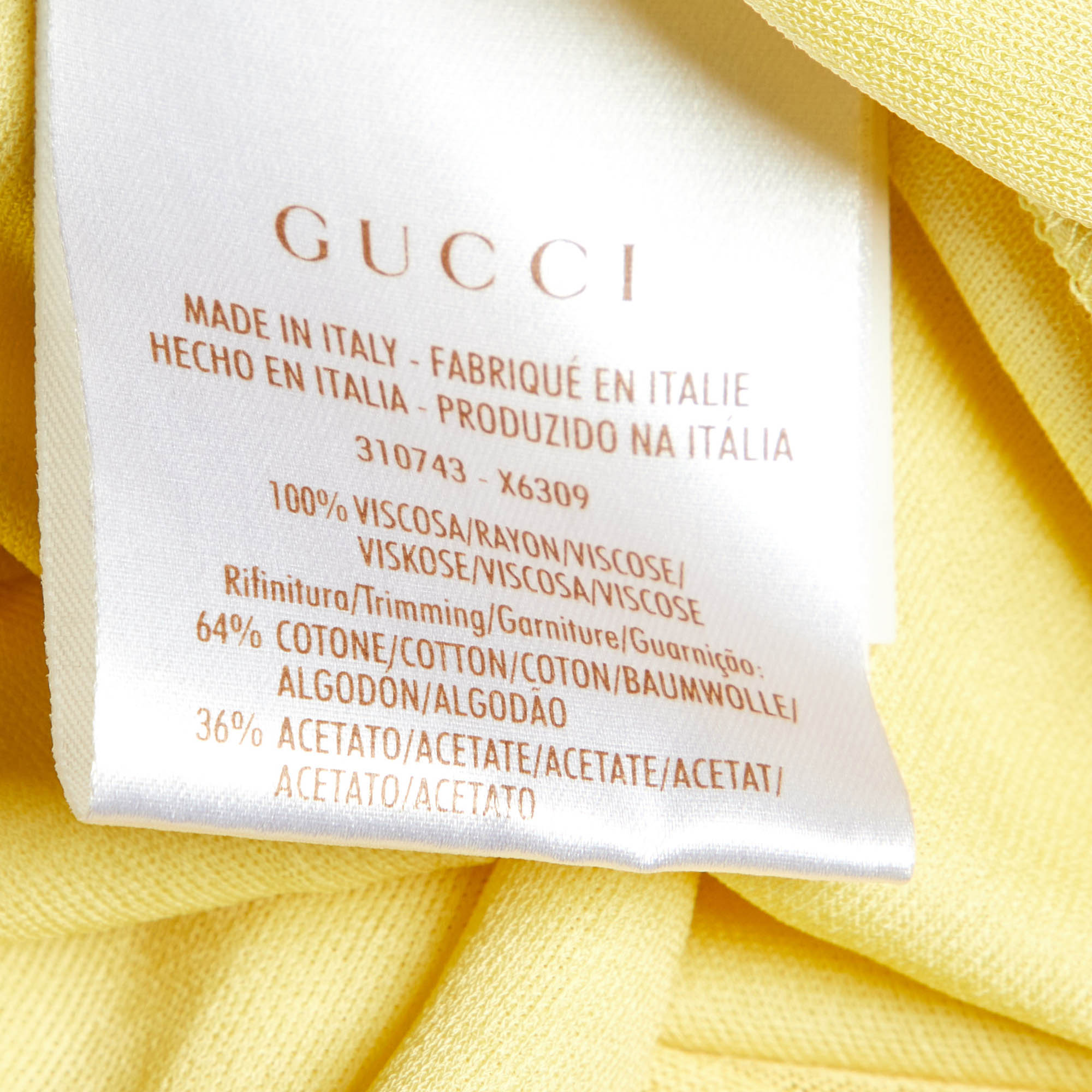 Gucci Yellow Jersey V-Neck Kaftan Dress S