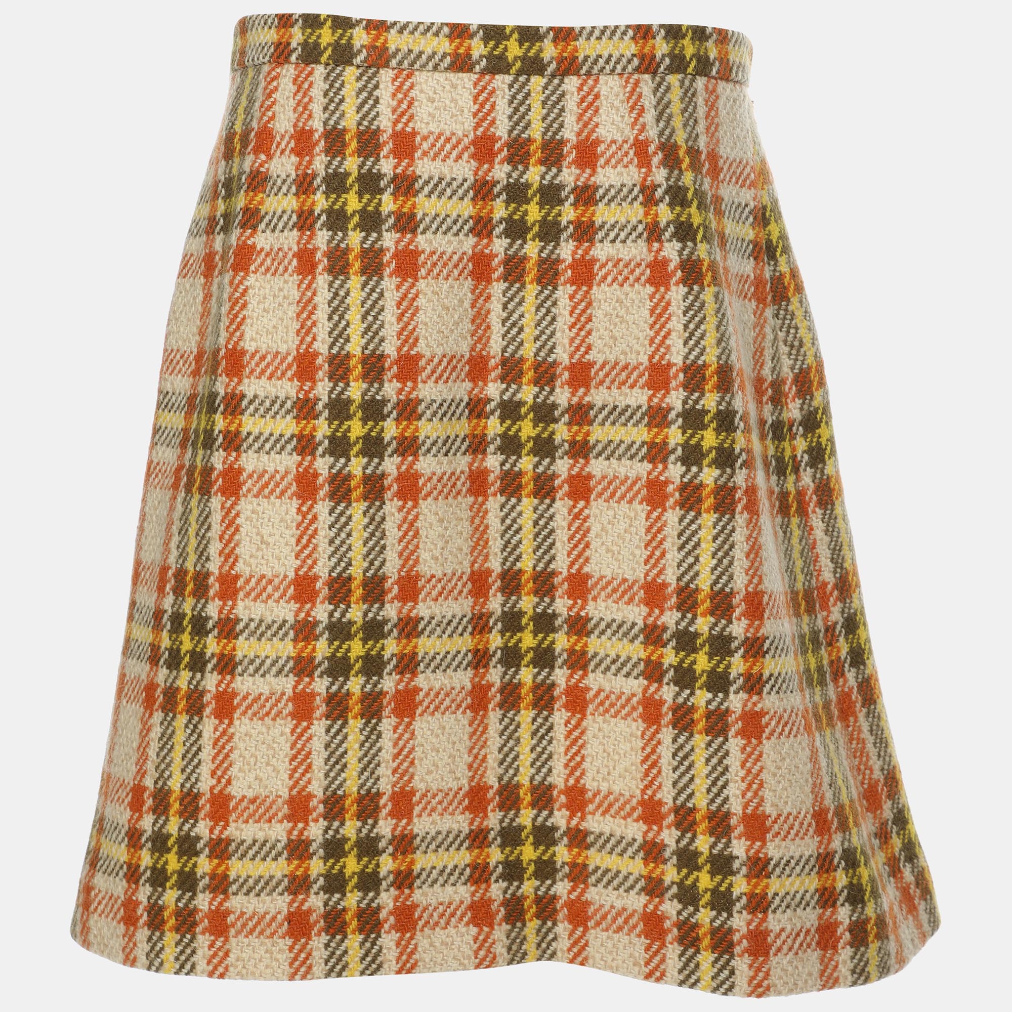 Gucci Multicolor Checkered Wool Blend Horsebit Mini Skirt M