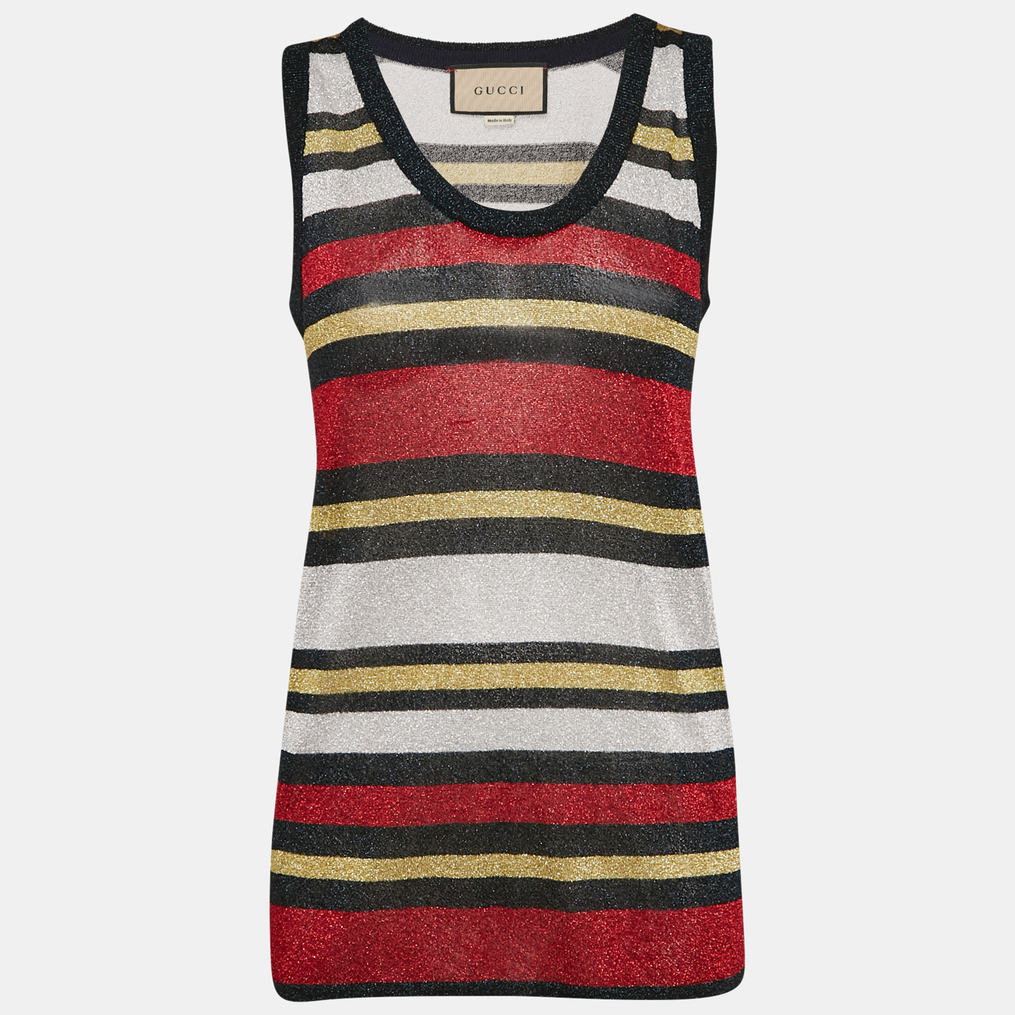 Gucci Multicolor Strip Lurex Knit Sleeveless Top S