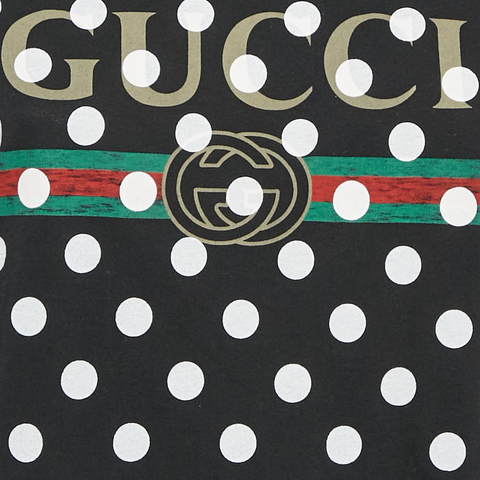 Gucci Black Vintage Logo And Polka-Dots Print Jersey T-Shirt XS