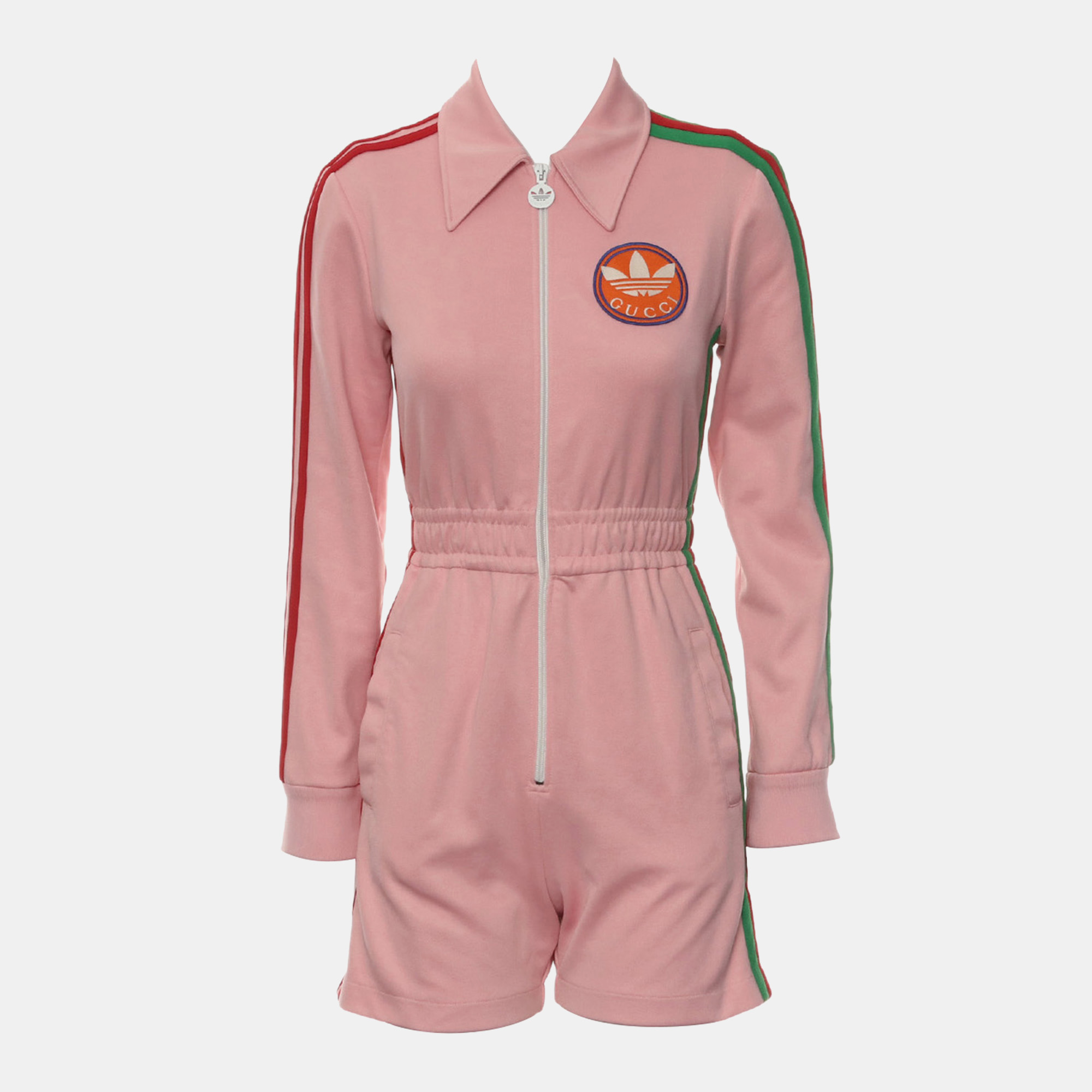 Gucci x Adidas Logo Pique Stripes Long Sleeve Zip Romper, Multicolor
Gucci x Adidas Logo Pique Stripes Long Sleeve Zip Romper, Multicolor