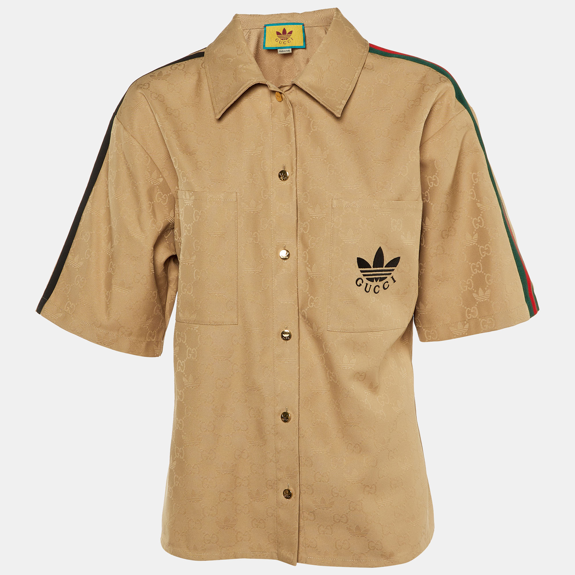 Gucci x Adidas Brown GG and Trefoil Jacquard Button-Up Shirt L
Gucci x Adidas Brown GG and Trefoil Jacquard Button-Up Shirt L