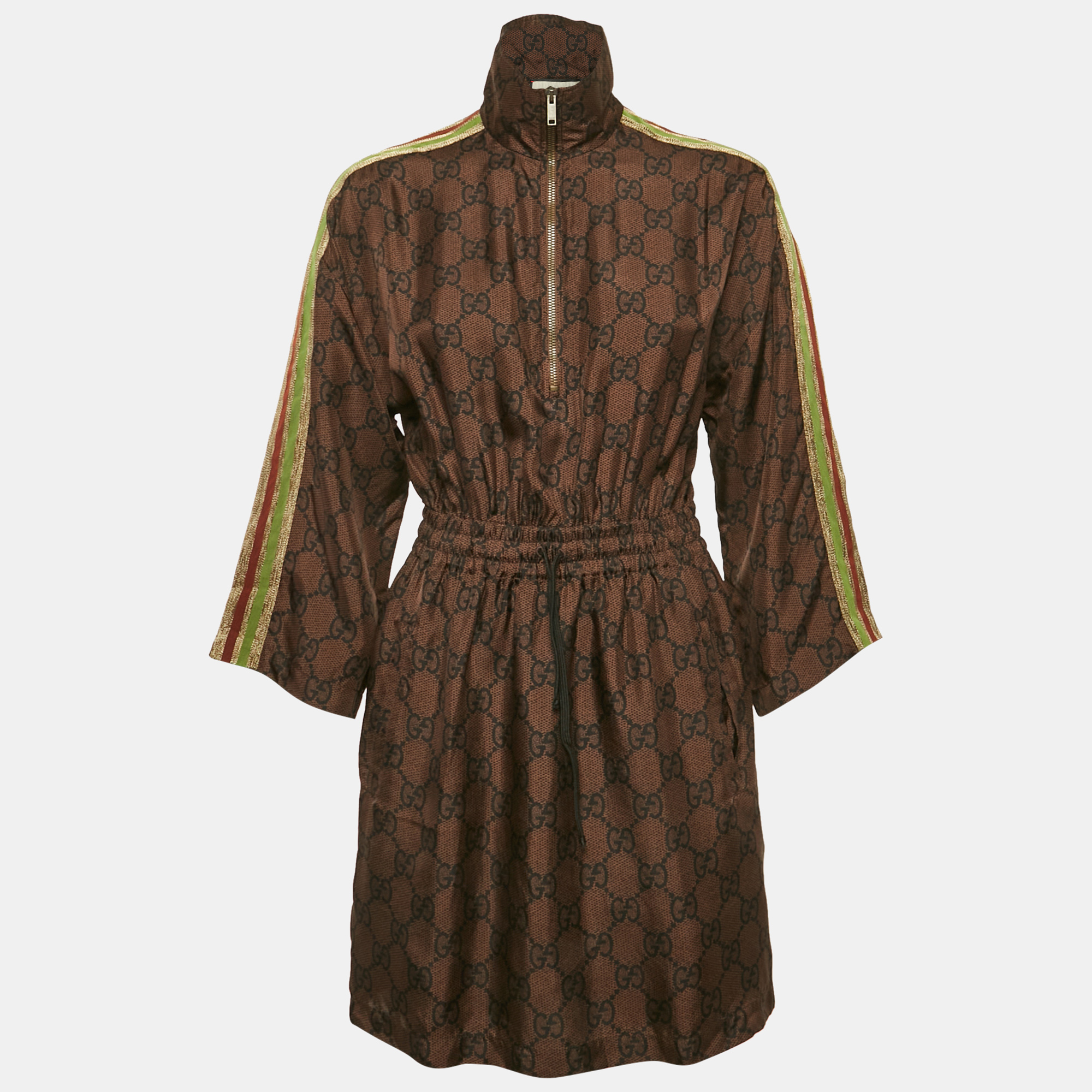 Gucci Brown GG Monogram Print Silk Contrast Tape Trimmed Mini Dress S
Gucci Brown GG Monogram Print Silk Contrast Tape Trimmed Mini Dress S