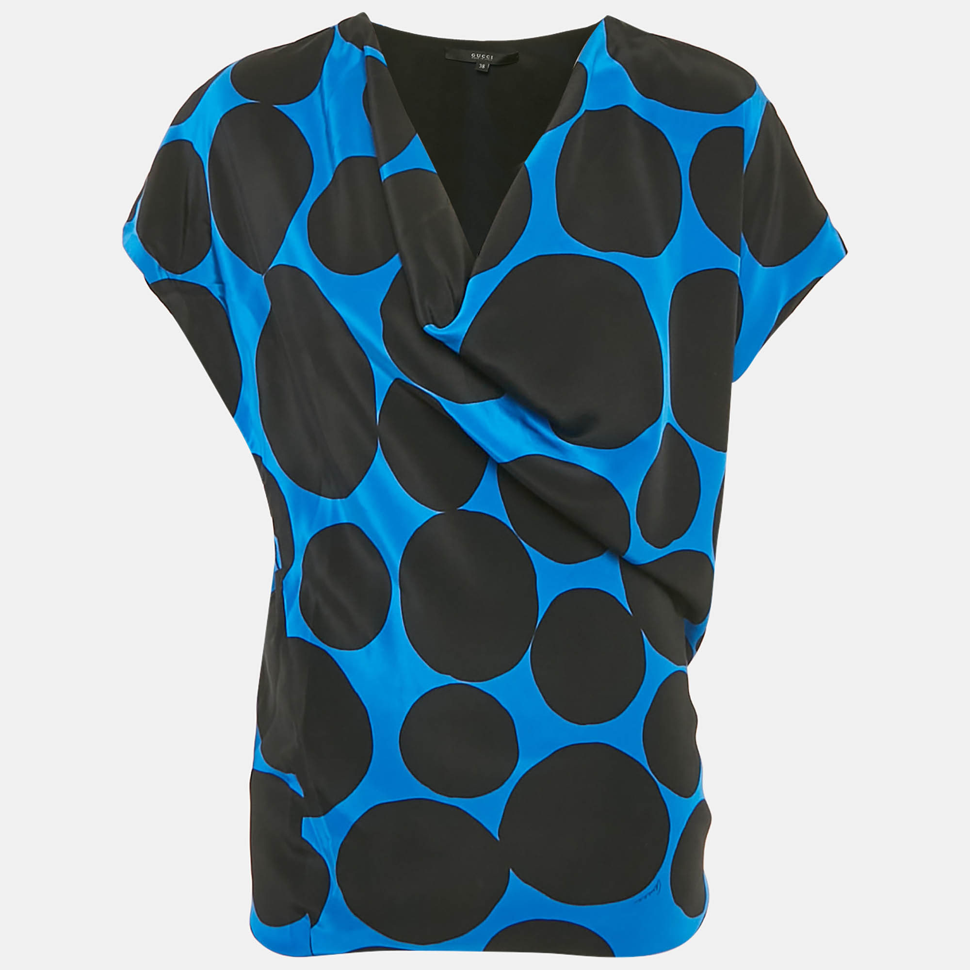 Gucci Blue/Black Polka Dots Silk Cowl Neck Mini Dress S
Gucci Blue/Black Polka Dots Silk Cowl Neck Mini Dress S