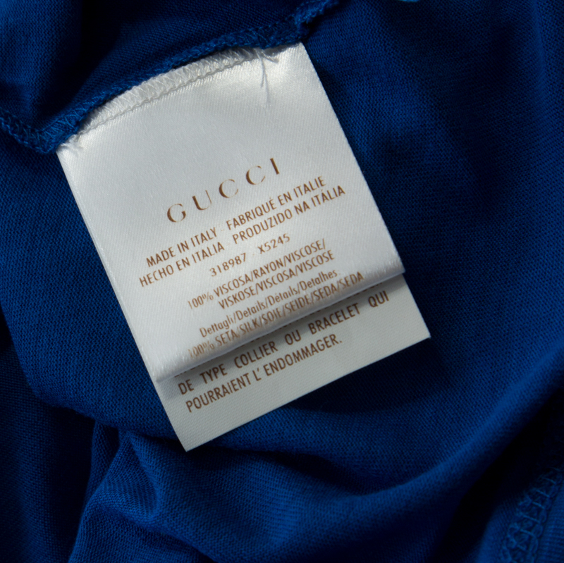 Gucci Blue Jersey And Silk Ruffled Sleeve Top S