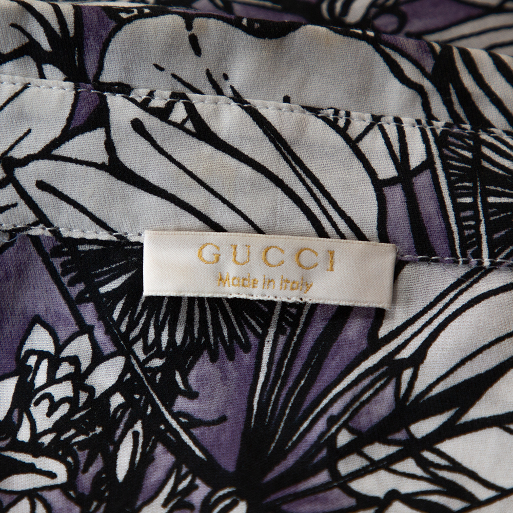 Gucci Purple Floral Print Cotton Short Sleeve Shirt S