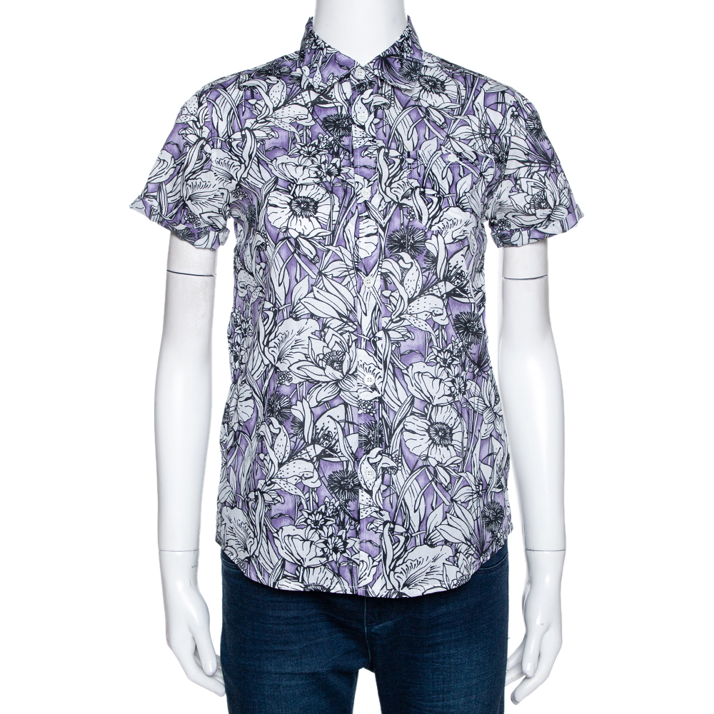 Gucci Purple Floral Print Cotton Short Sleeve Shirt S