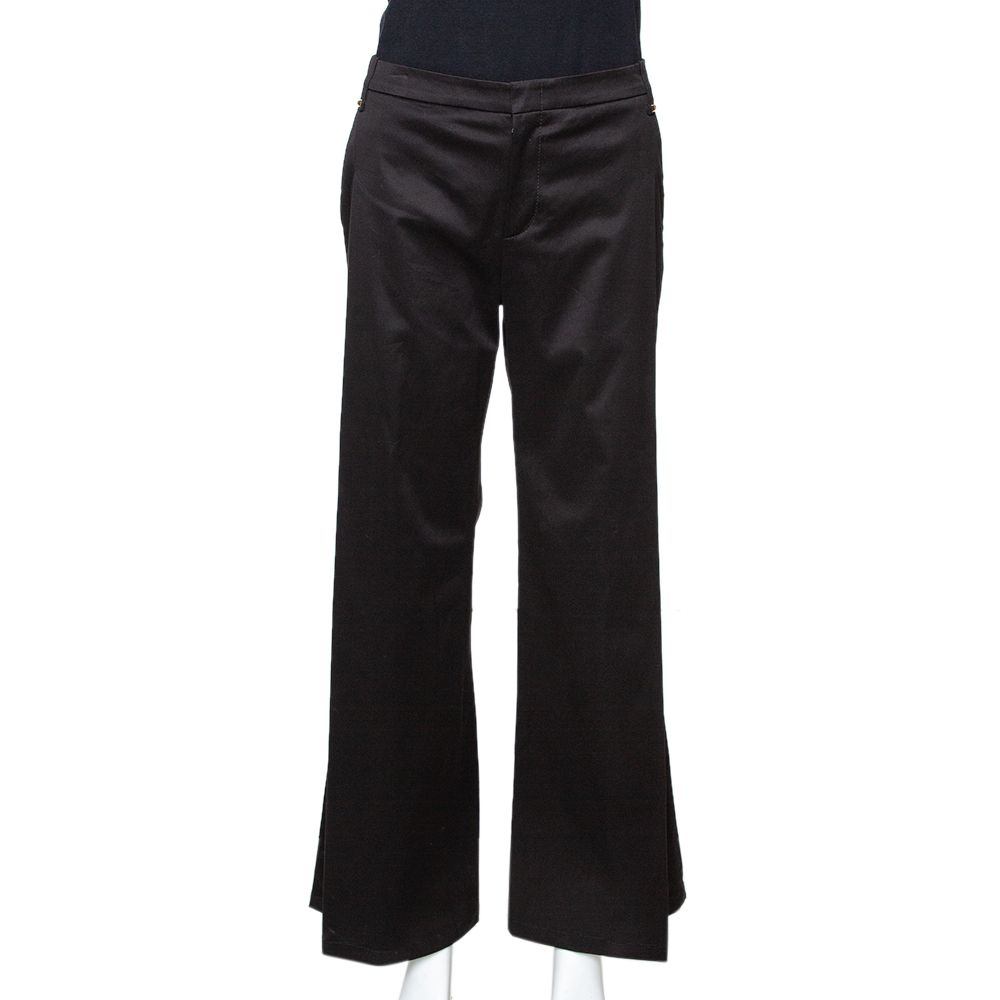 Image of Gucci Black Cotton High Waisted Pleated Front Trousers S