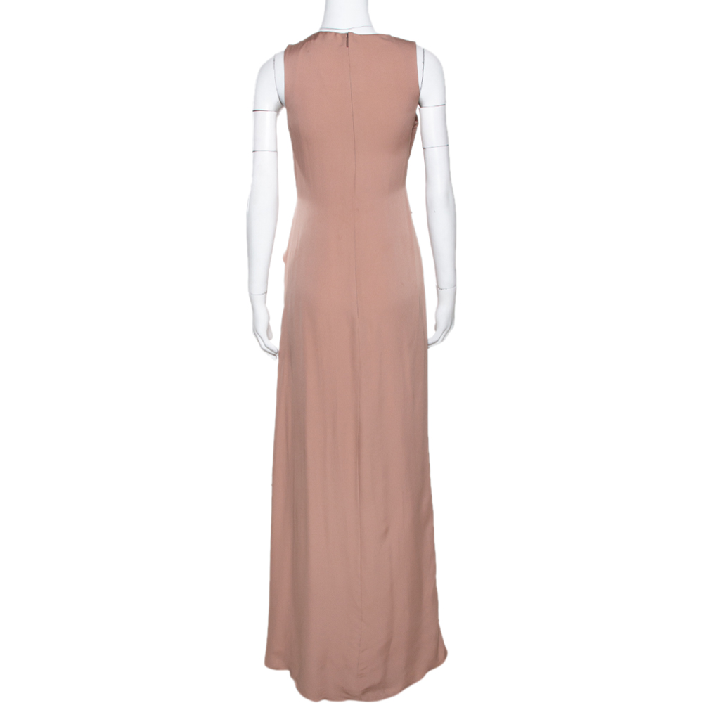Gucci Pale Pink Silk Crepe Brooch Detail Draped Gown M