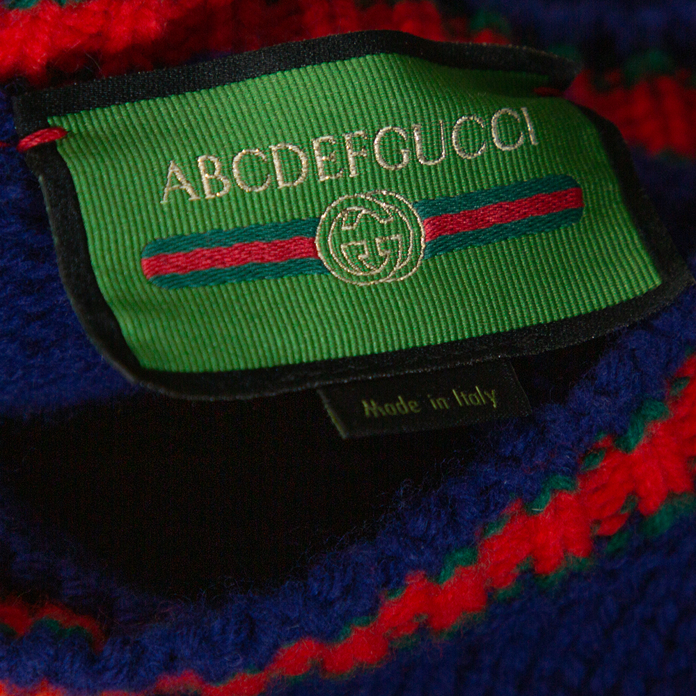 Gucci Blue Wool Cable Knit Letter 'R' DIY Unisex Sweater M