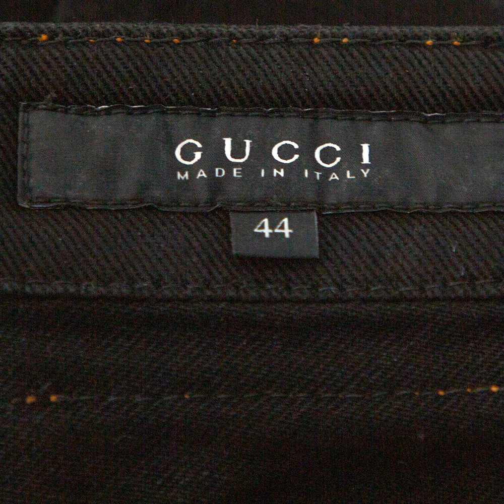 Gucci Black Denim Lace Up Detail Slim Fit Jeans M