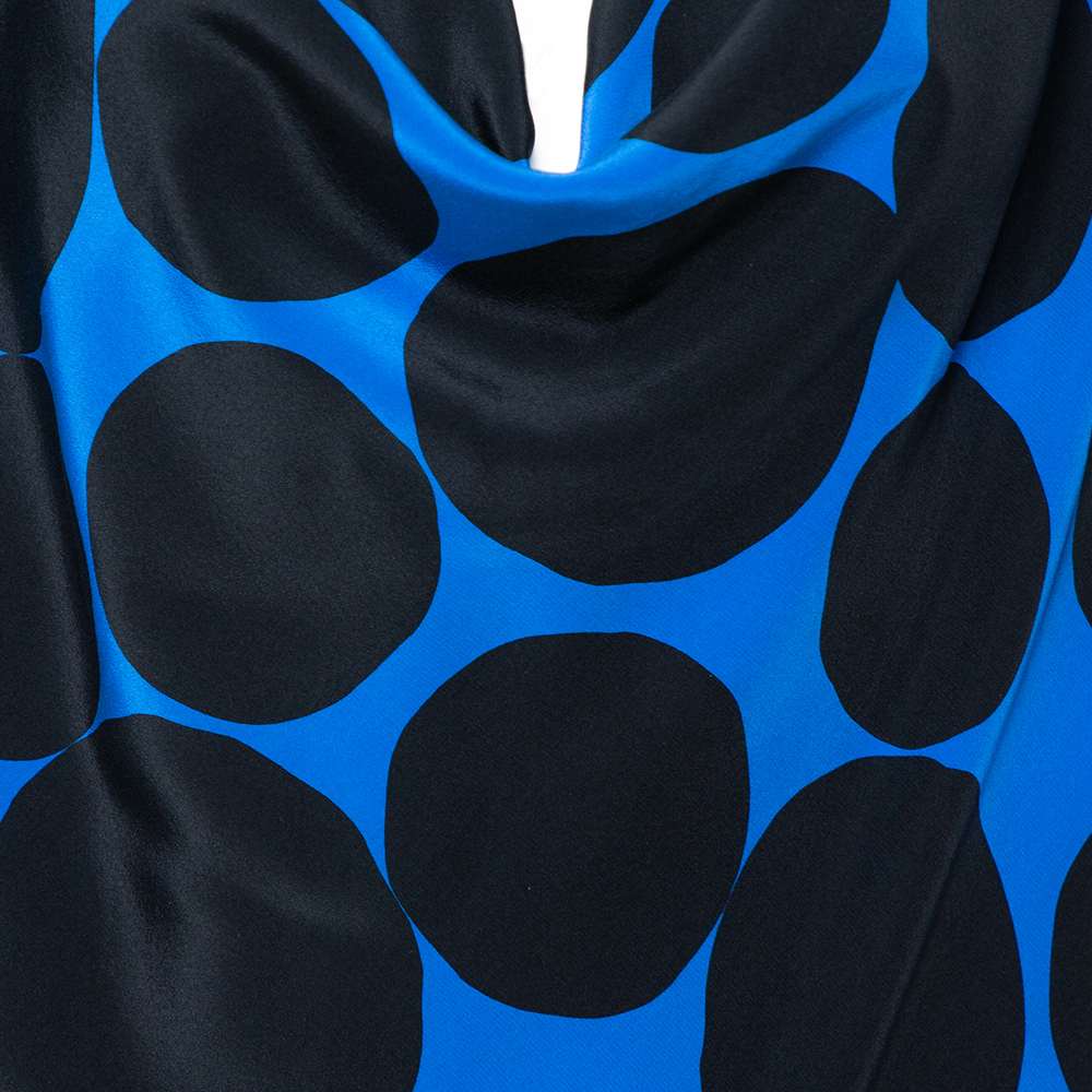 Gucci Black & Blue Dot Print Silk Draped Mini Dress M