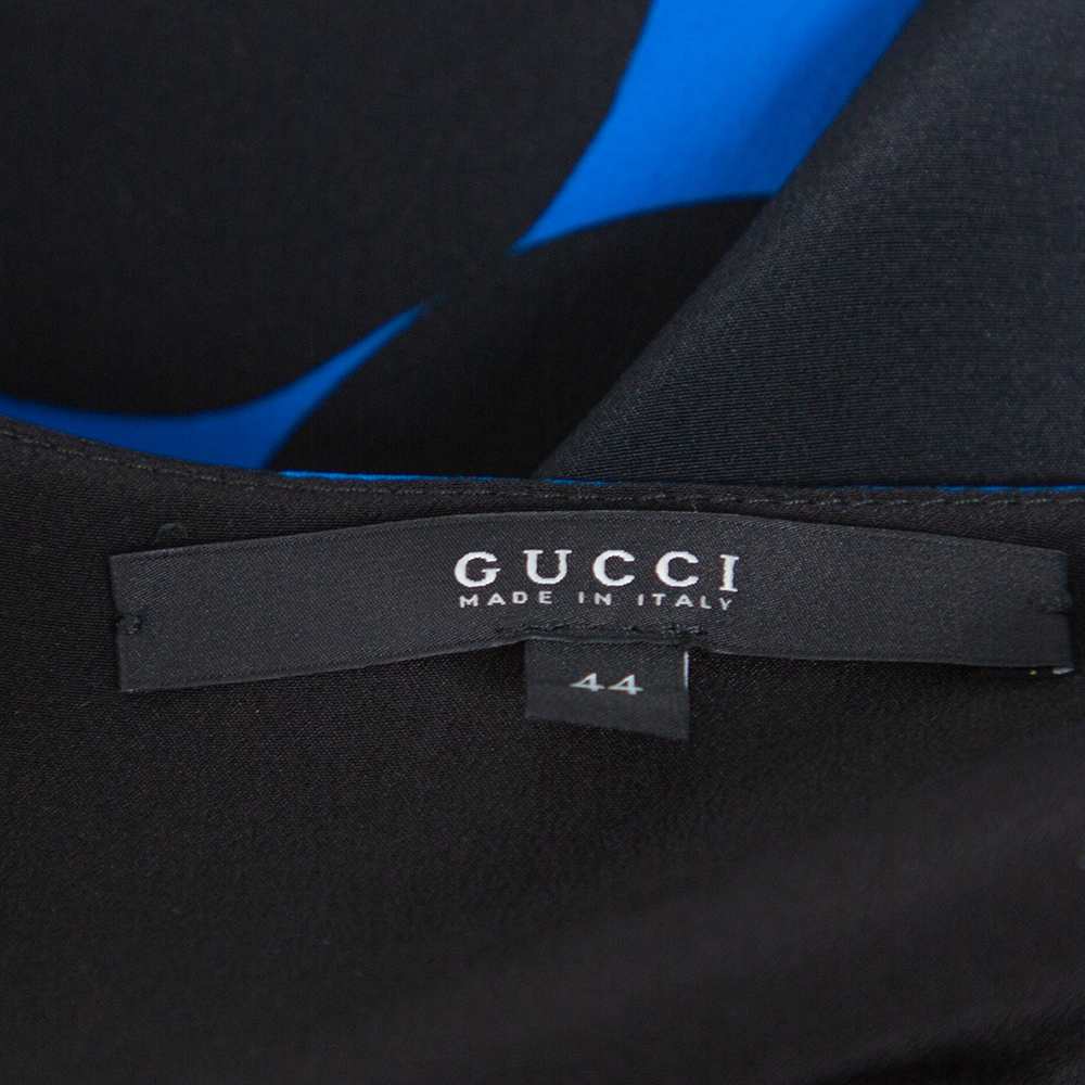Gucci Black & Blue Dot Print Silk Draped Mini Dress M